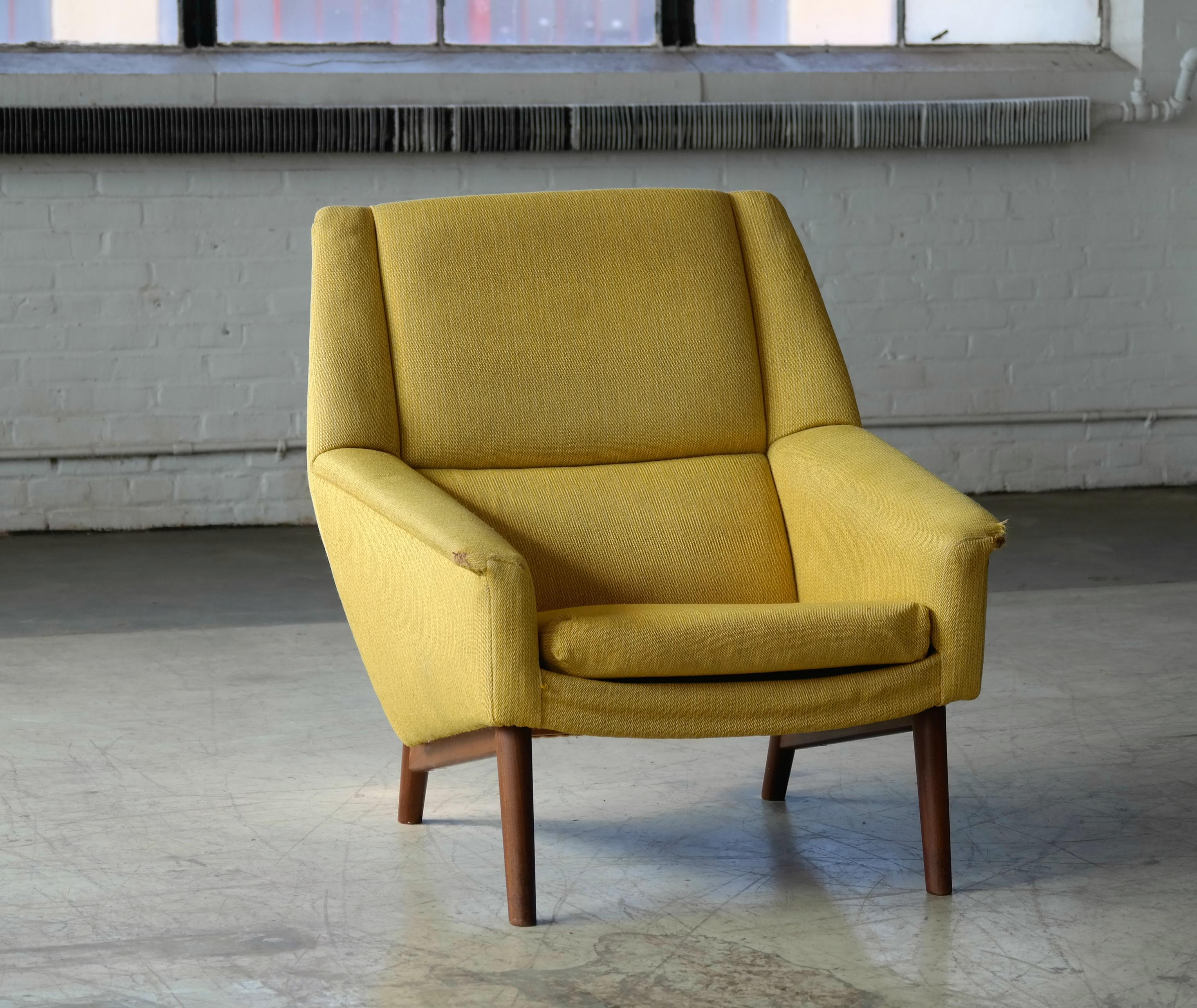 Mid-Century Modern Folke Ohlsson 1950s Teak Lounge Chair for Fritz Hansen Danish Midcentury