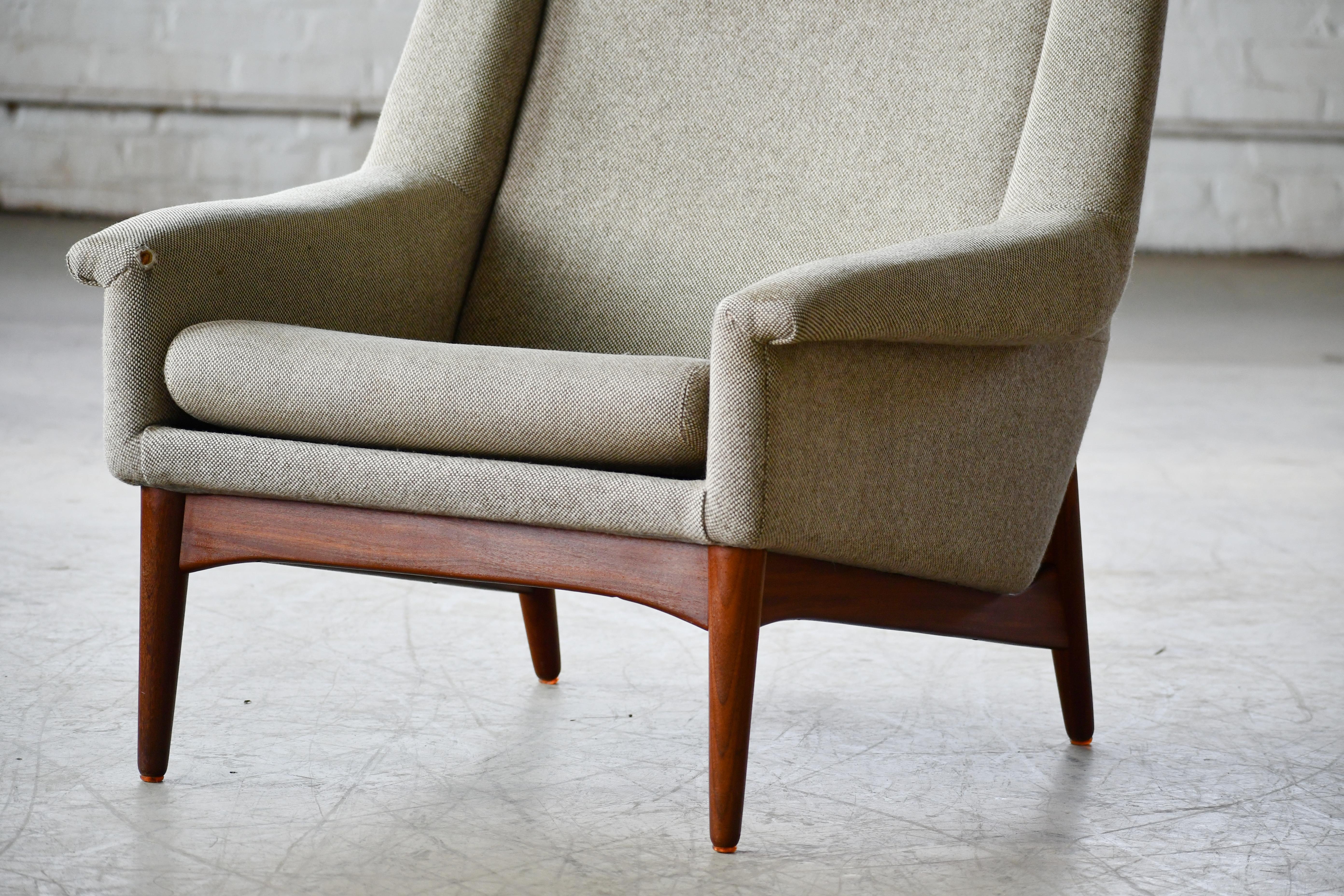 Mid-Century Modern Folke Ohlsson 1950s Teak Lounge Chair for Fritz Hansen Danish Mid-Century