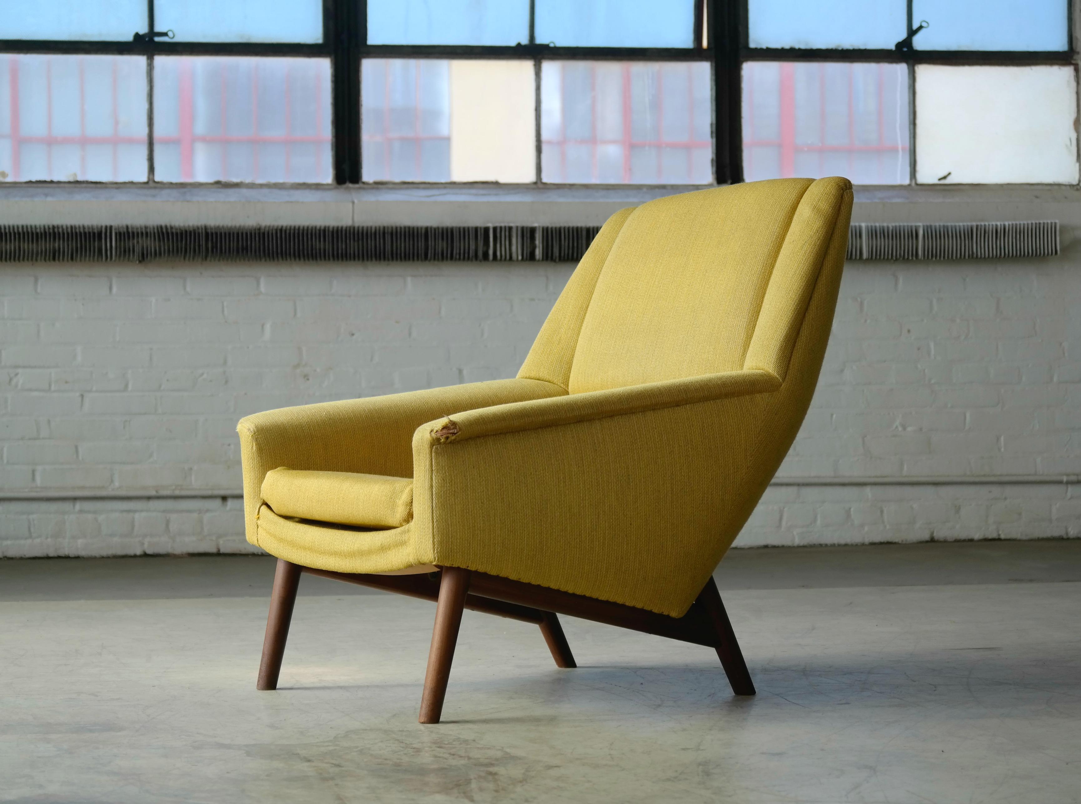 Wool Folke Ohlsson 1950s Teak Lounge Chair for Fritz Hansen Danish Midcentury