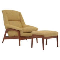 Folke Ohlsson 1960s Teak Lounge Chair & Ottoman by Dux with modern yellow Boucle