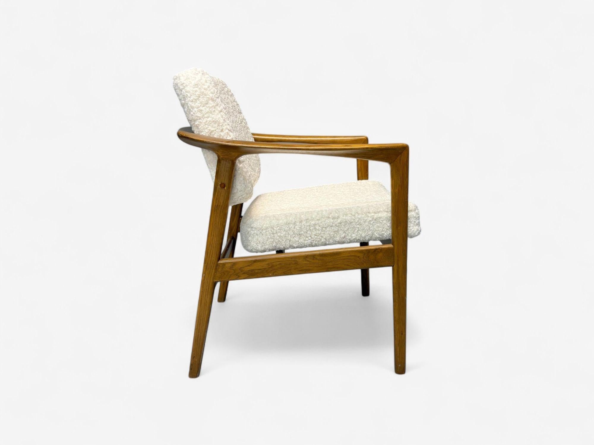 Folke Ohlsson attr, Swedish Modern, White Shearling, Oak, Arm Chairs, 1960s For Sale 1