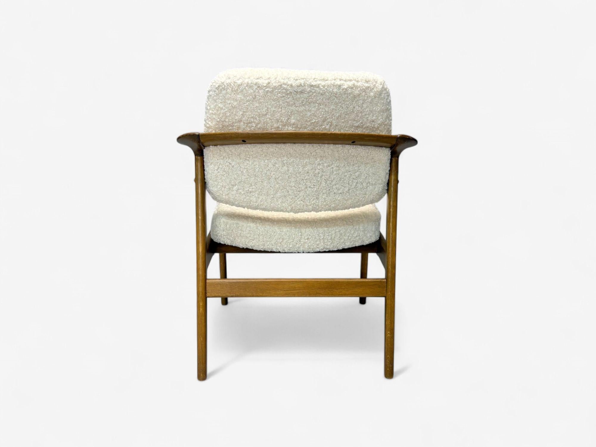 Folke Ohlsson attr, Swedish Modern, White Shearling, Oak, Arm Chairs, 1960s For Sale 2