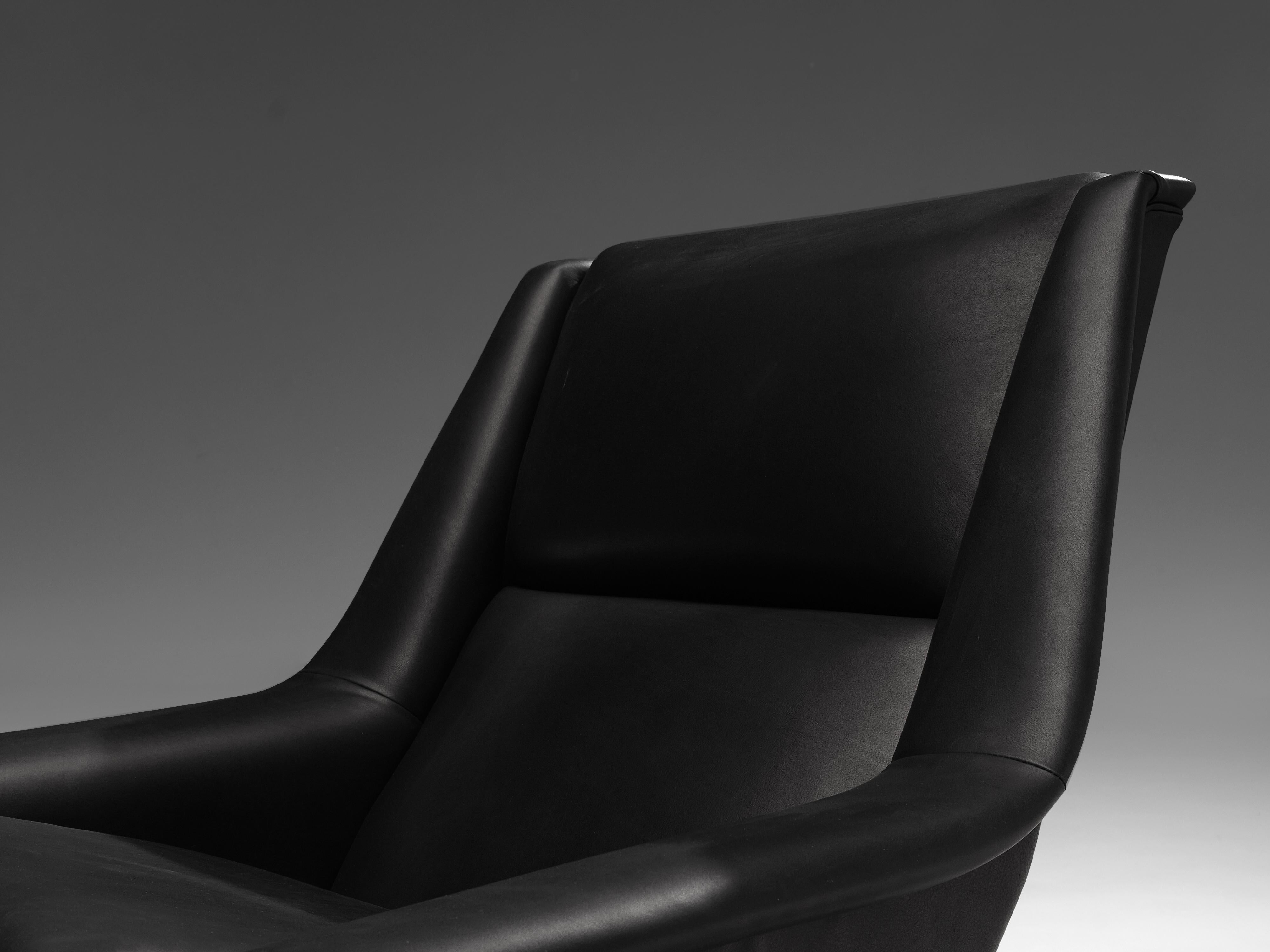 Scandinavian Modern Folke Ohlsson Lounge Chair in Black Leather