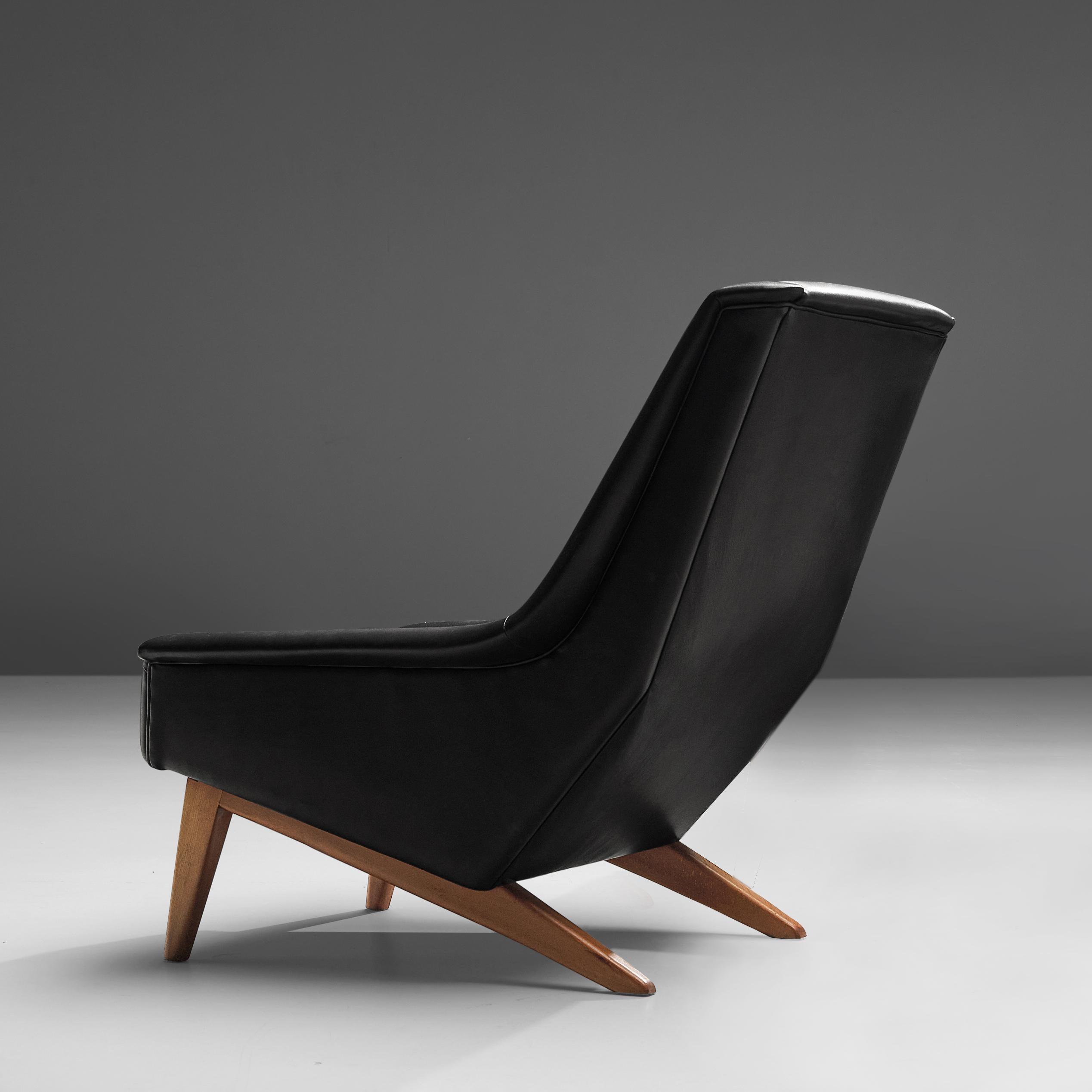 Mid-20th Century Folke Ohlsson Lounge Chair in Black Leather