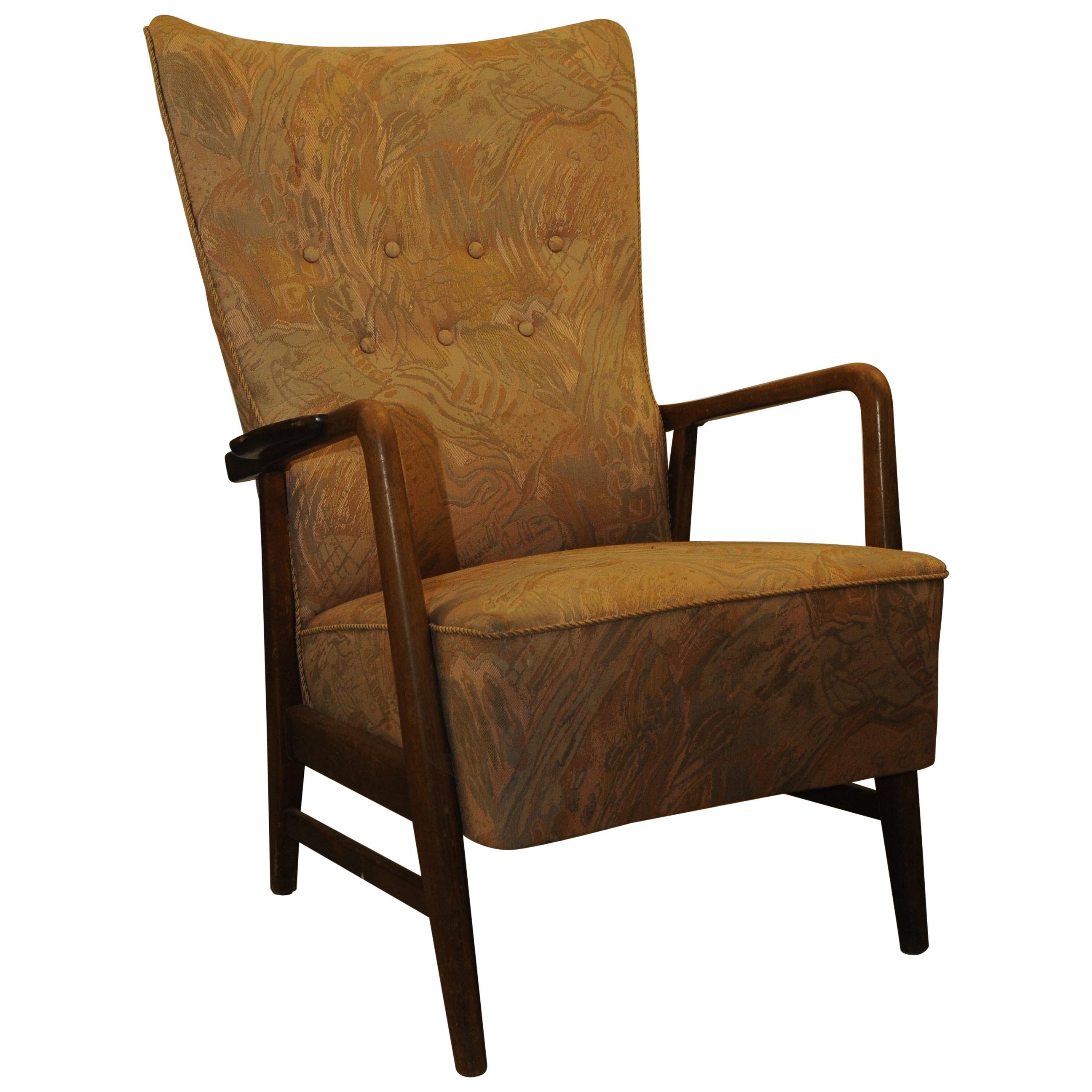 Folke Ohlsson DUX Scandinavian Mid-Century Modern Armchair Patterned Upholstery For Sale