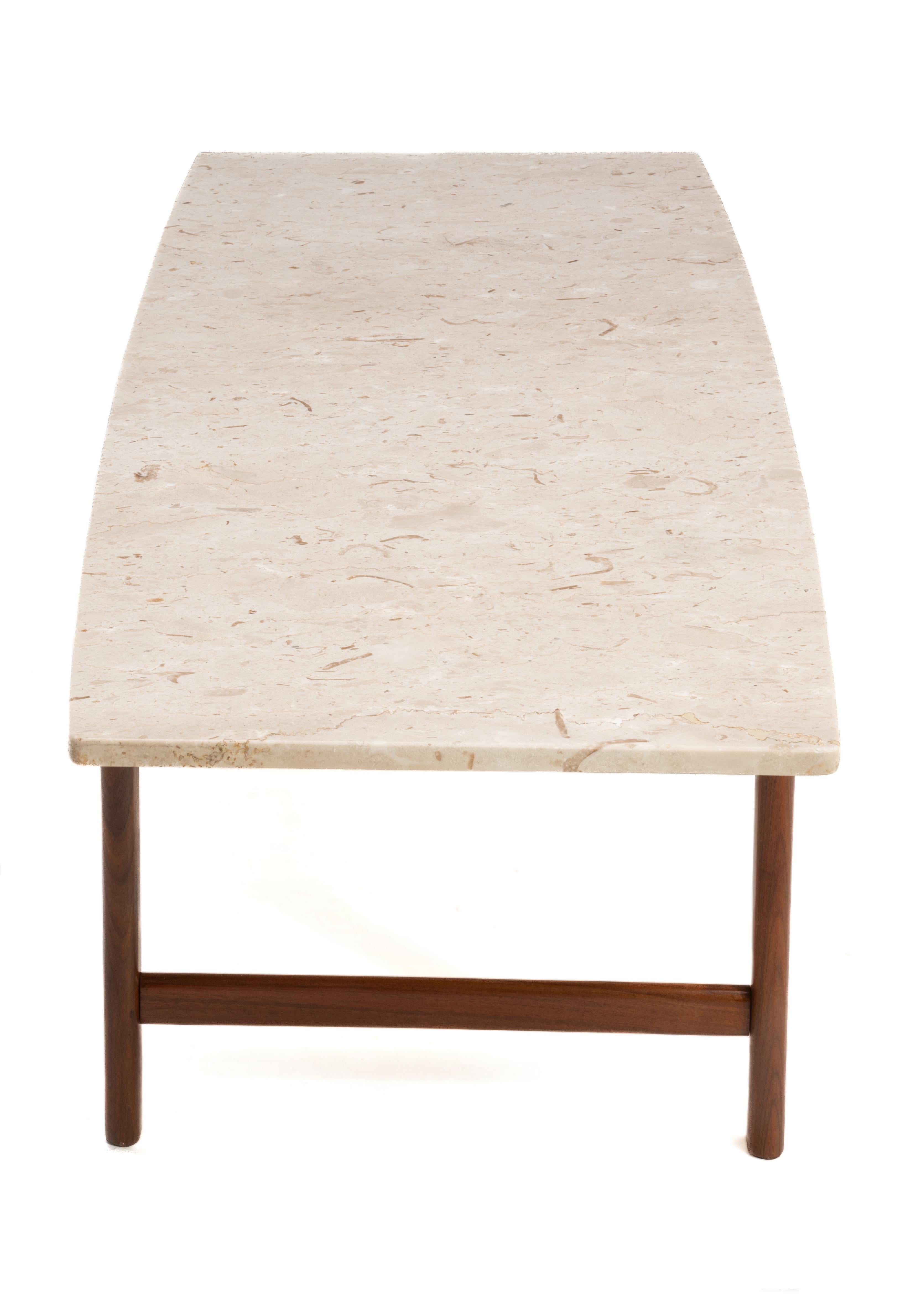 Scandinavian Modern Folke Ohlsson Dux Sweden Travertine Teak Coffee Cocktail Table Mid Century For Sale