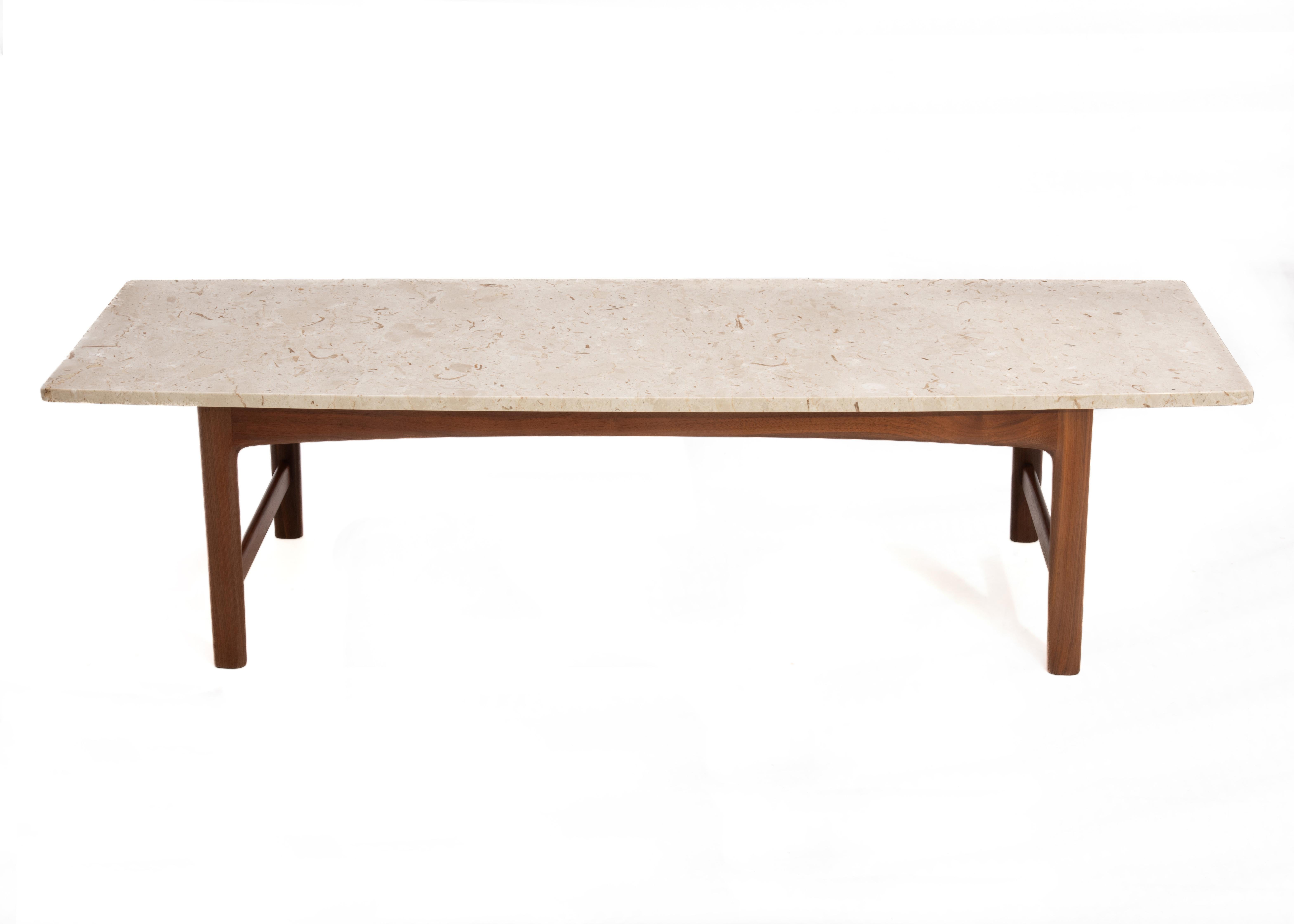 Folke Ohlsson Dux Sweden Travertine Teak Coffee Cocktail Table Mid Century In Good Condition For Sale In Forest Grove, PA