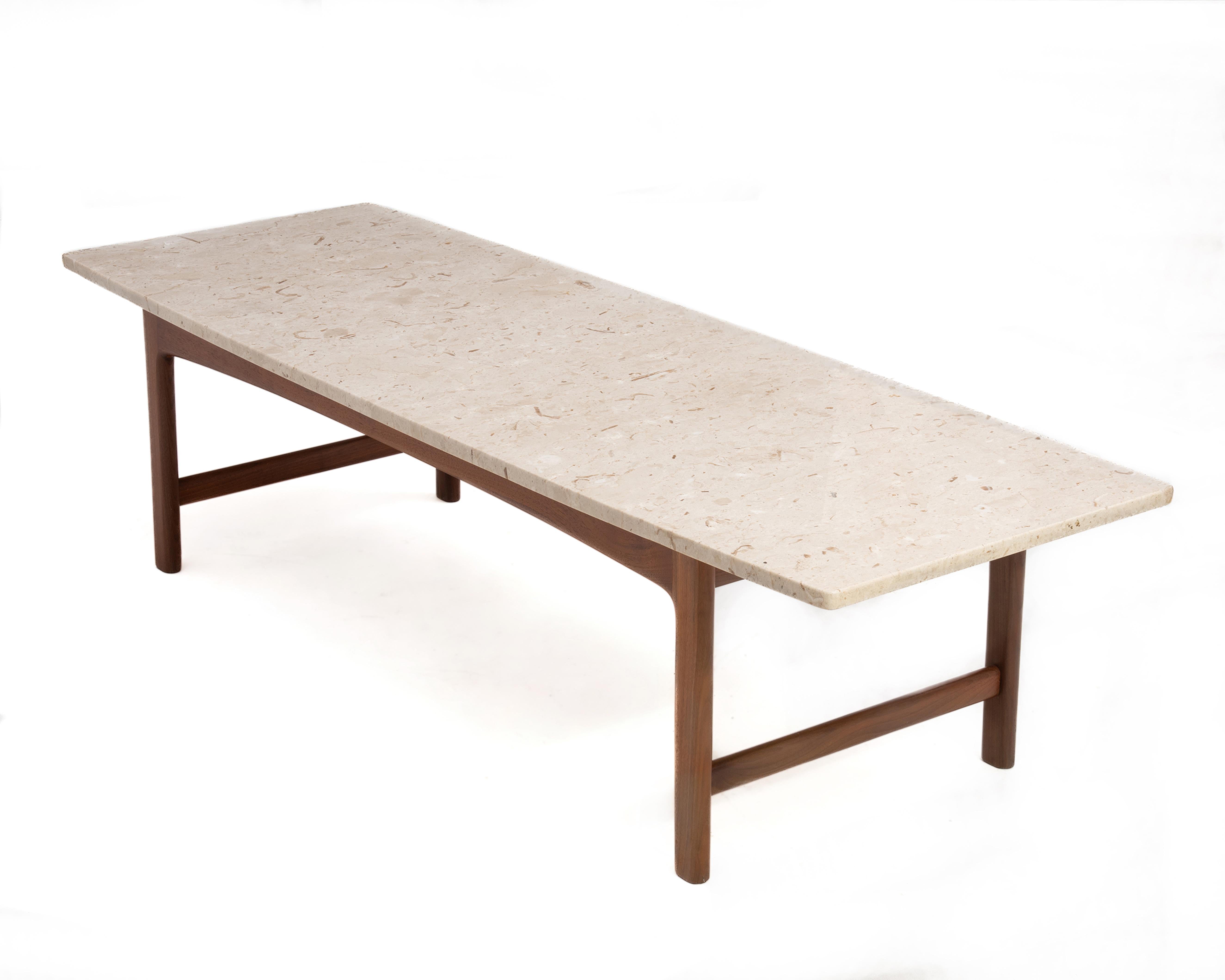 Mid-20th Century Folke Ohlsson Dux Sweden Travertine Teak Coffee Cocktail Table Mid Century For Sale