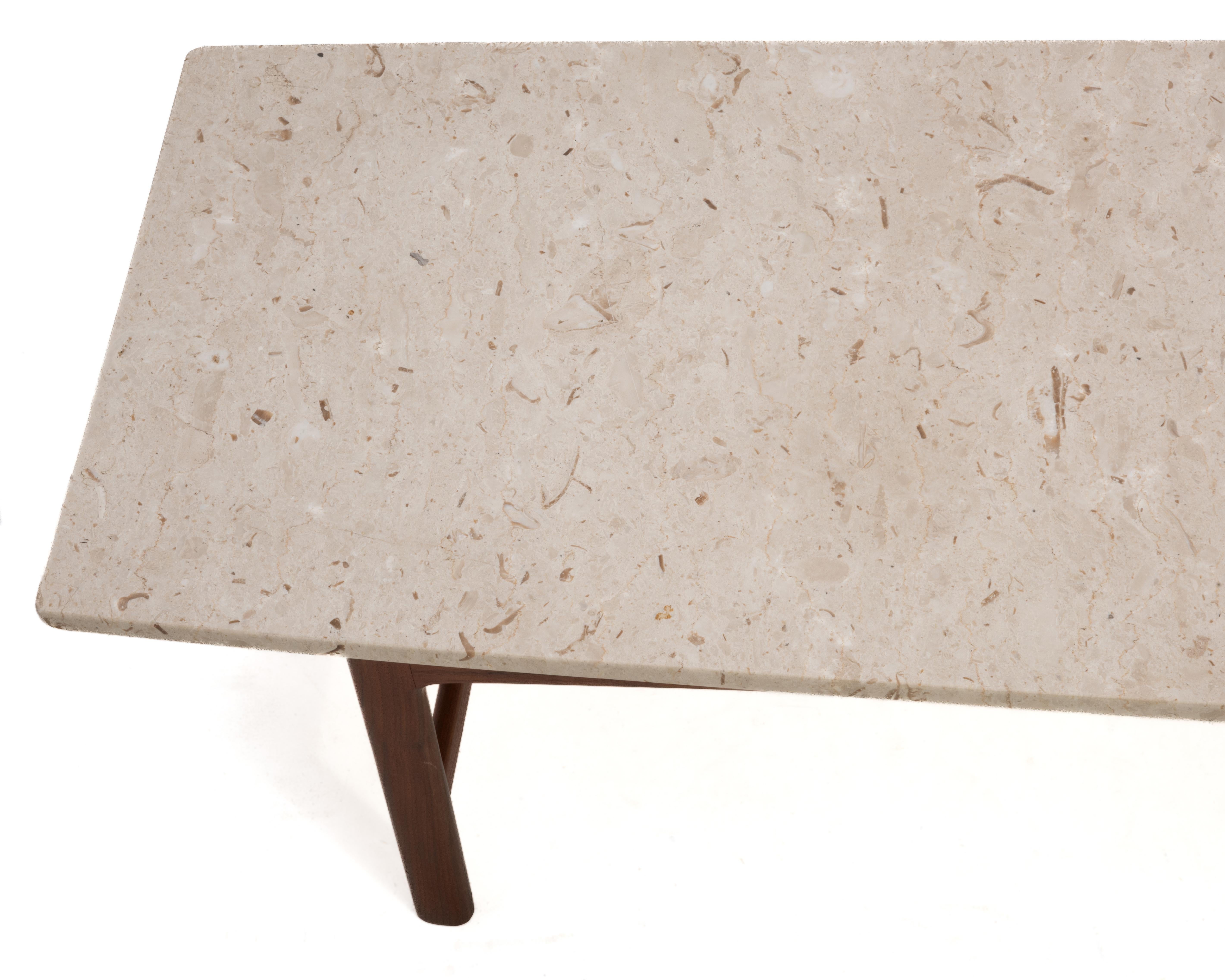 Folke Ohlsson Dux Sweden Travertine Teak Coffee Cocktail Table Mid Century For Sale 1