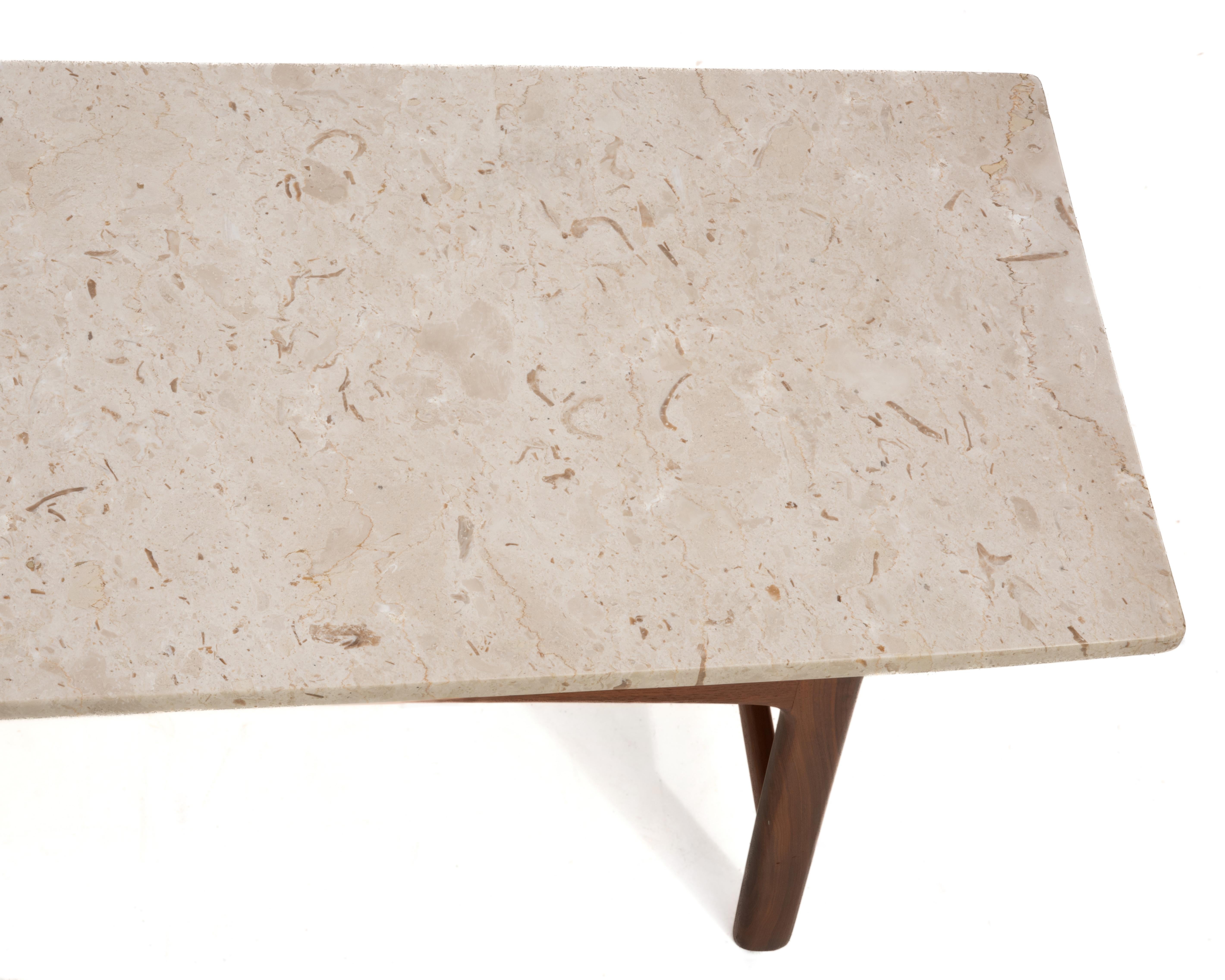 Folke Ohlsson Dux Sweden Travertine Teak Coffee Cocktail Table Mid Century For Sale 2