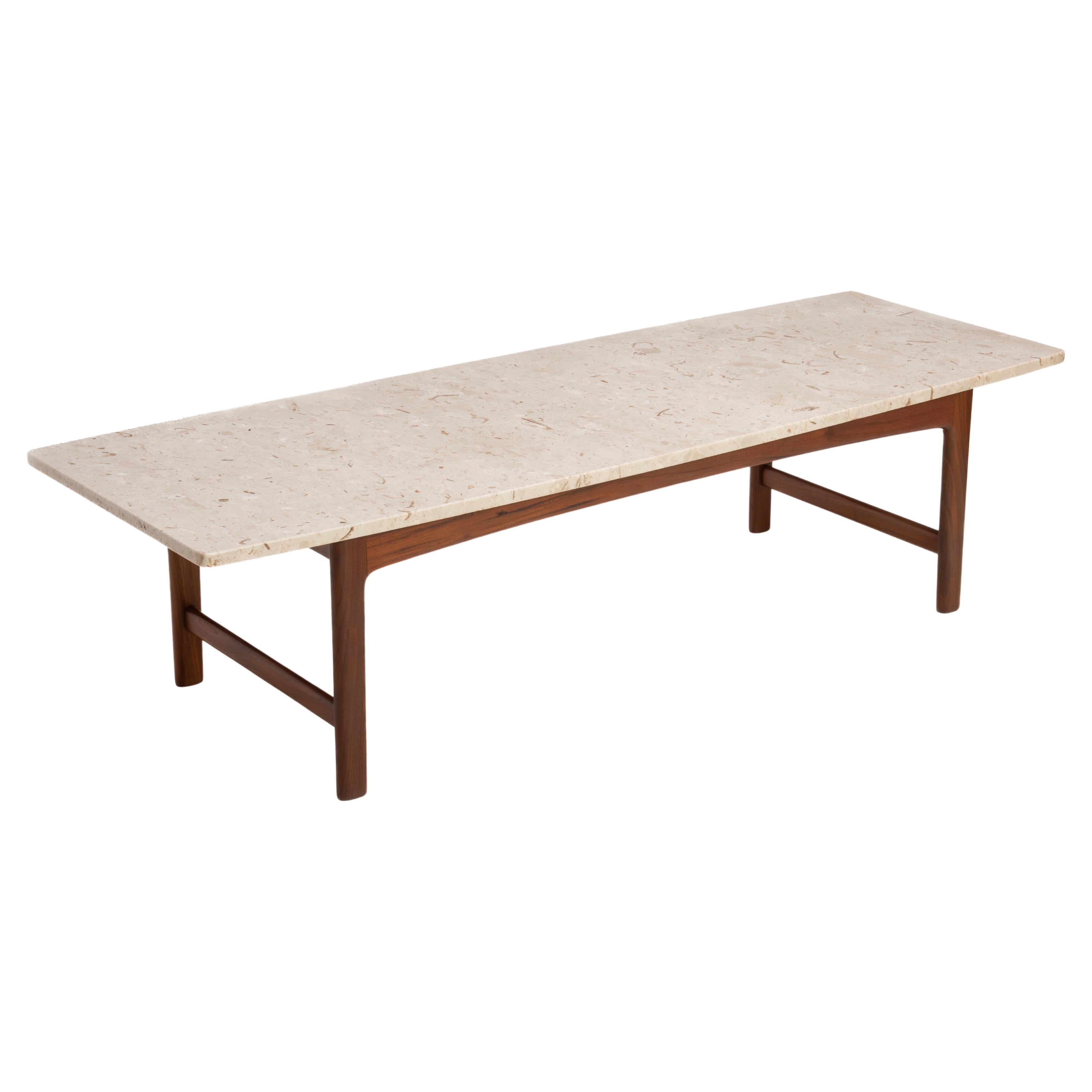 Folke Ohlsson Dux Sweden Mesa de café de teca travertino Mediados de siglo
