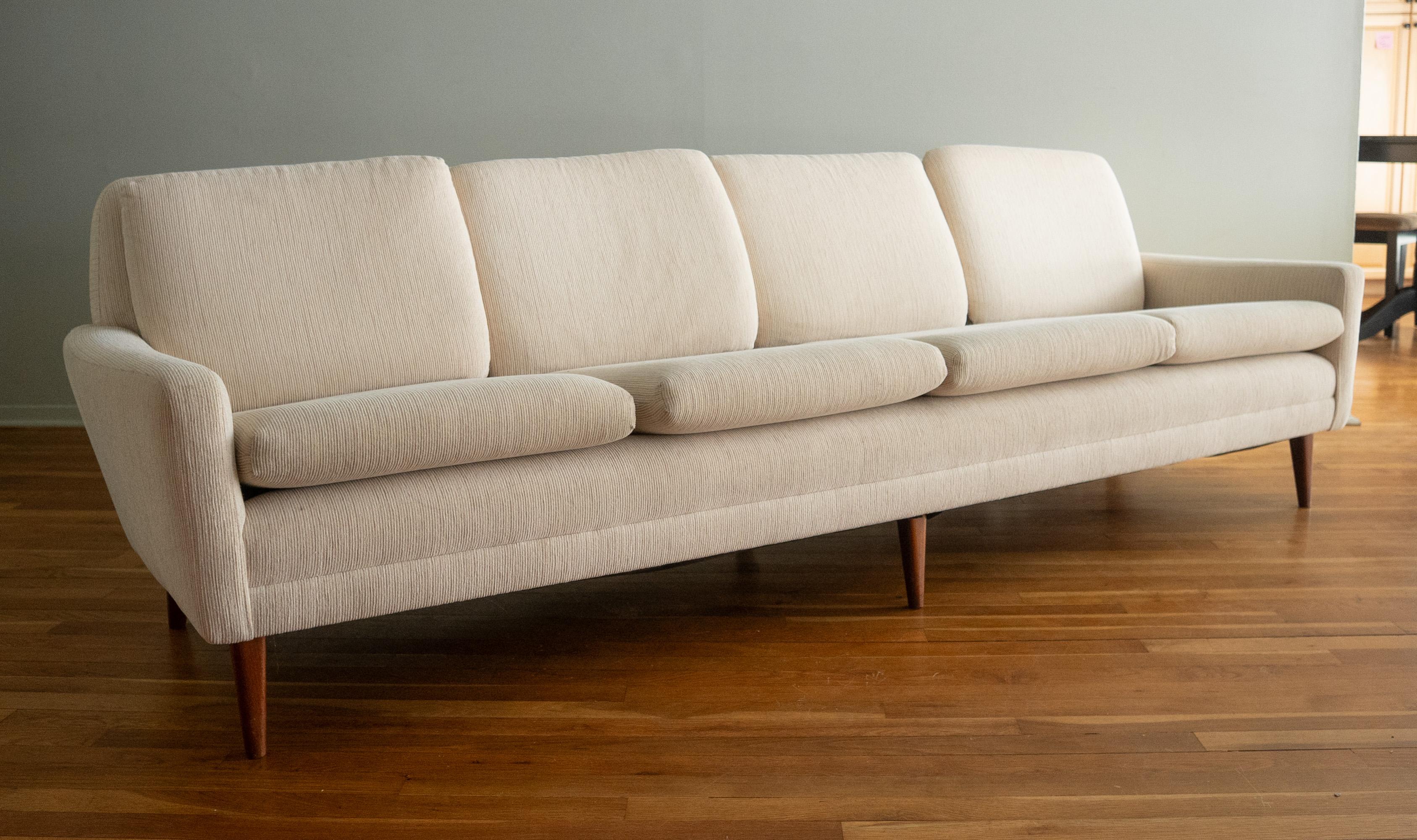 Mid-Century Modern Folke Ohlsson for DUX Four-Seat Teak-Frame Sofa in Original Wool Blend 1960s