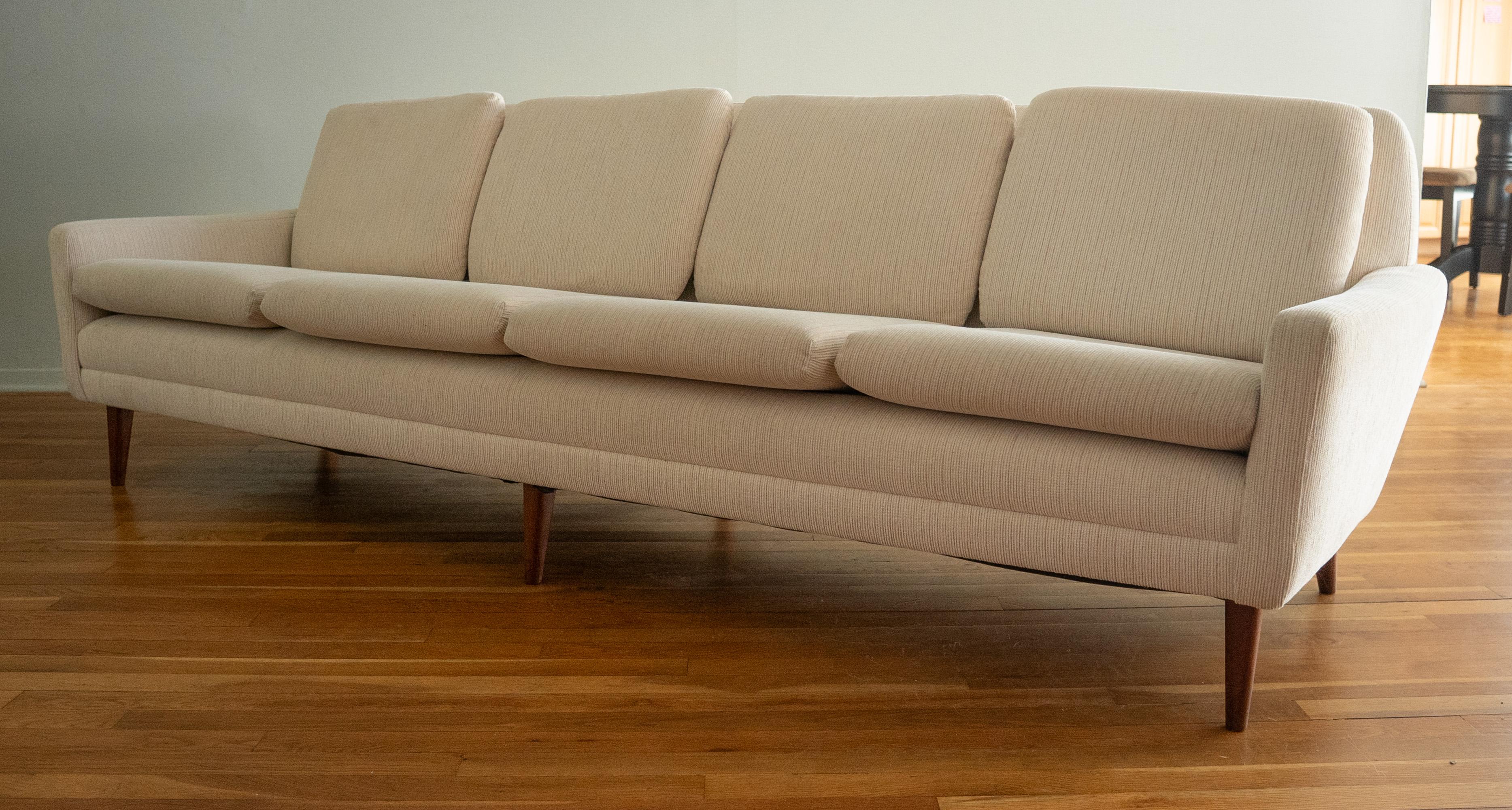 Swedish Folke Ohlsson for DUX Four-Seat Teak-Frame Sofa in Original Wool Blend 1960s