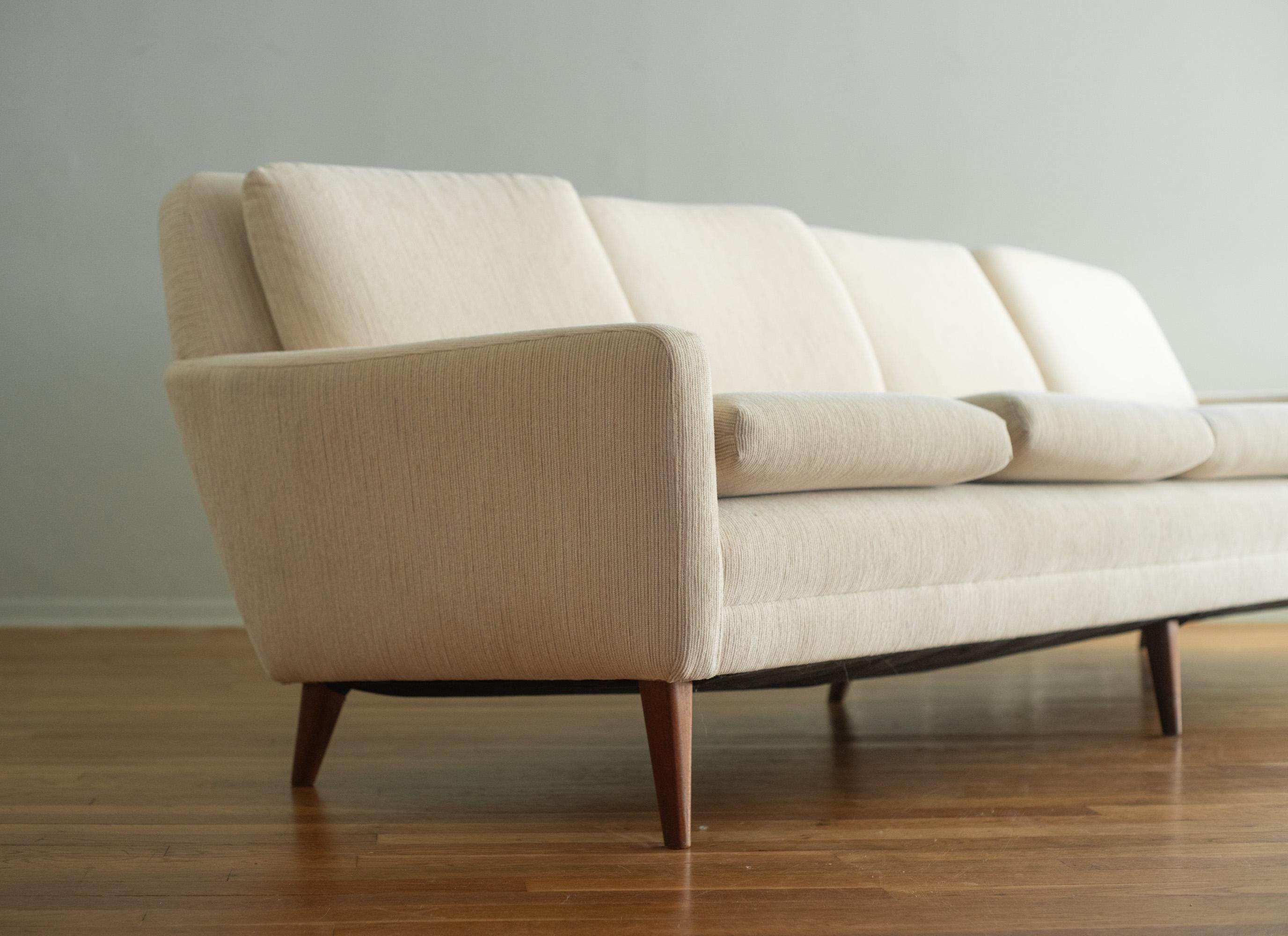 Mid-20th Century Folke Ohlsson for DUX Four-Seat Teak-Frame Sofa in Original Wool Blend 1960s