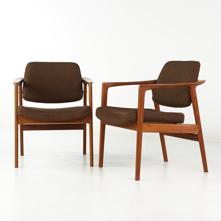 Mid-Century Modern Folke Ohlsson for Dux Mid Century Teak Arm Chairs, Pair For Sale