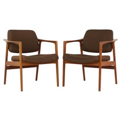 Folke Ohlsson for Dux Mid Century Teak Arm Chairs, Pair