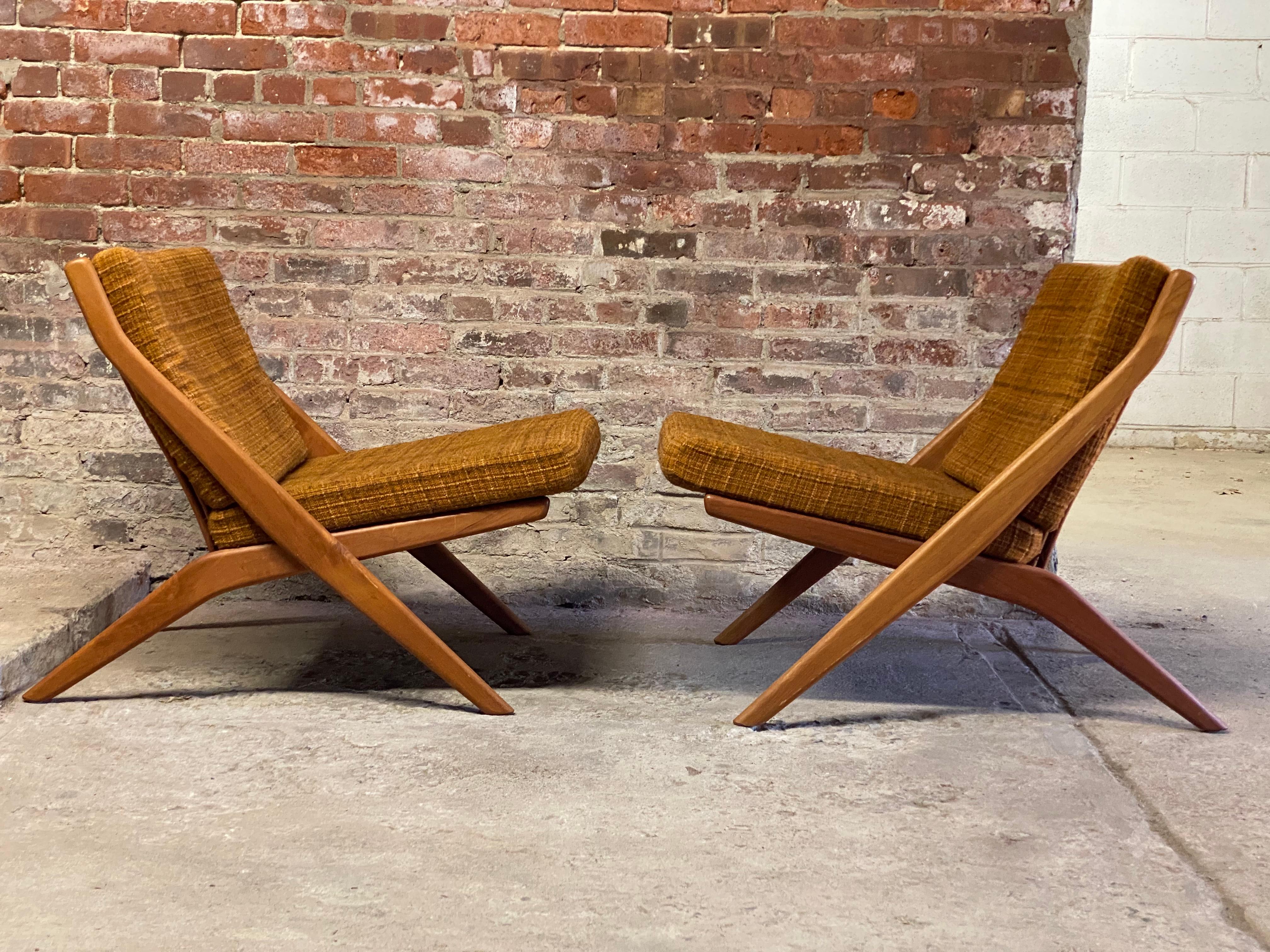 Scandinavian Modern Folke Ohlsson for Dux of Sweden Teak Scissor Chairs, A Pair