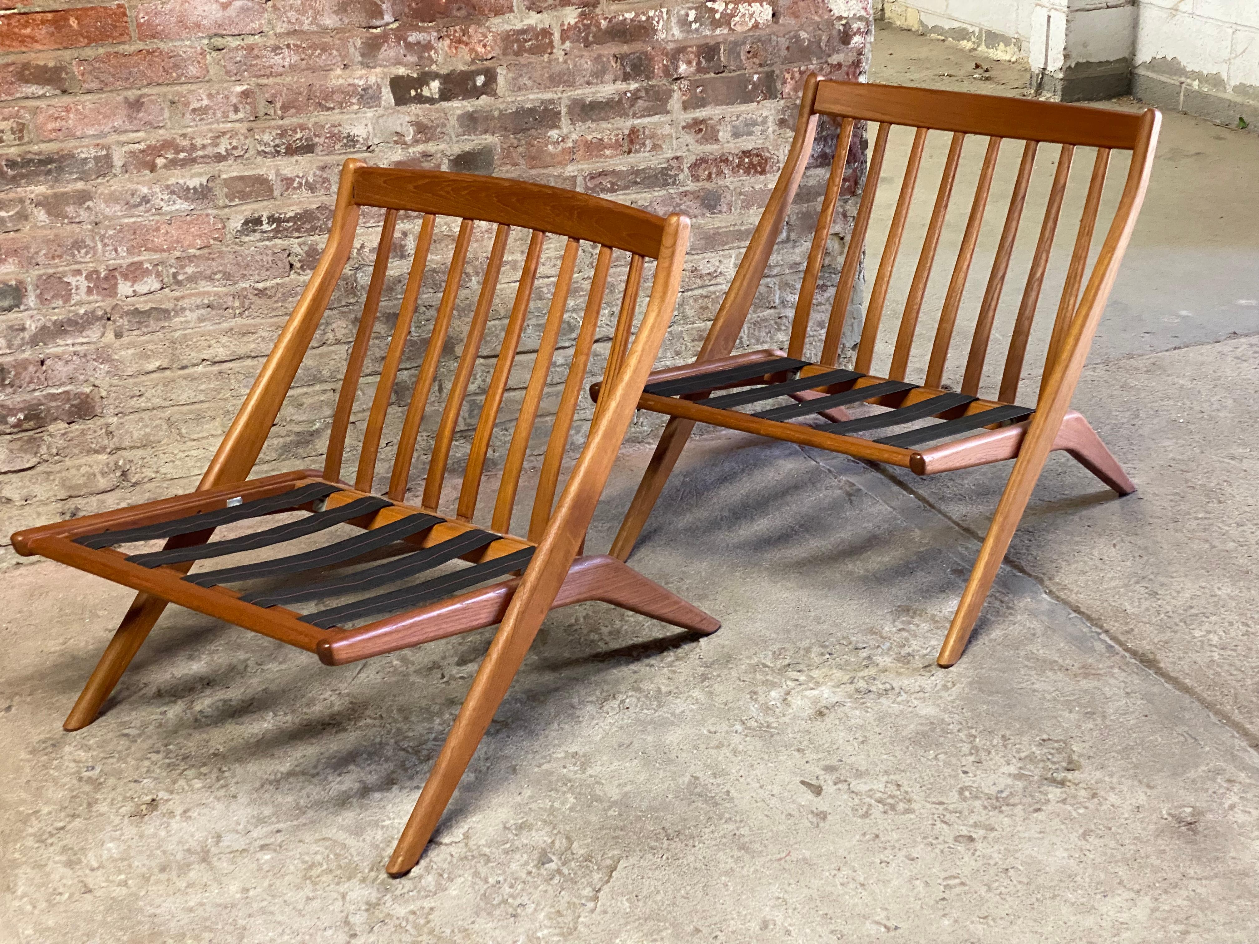 Mid-20th Century Folke Ohlsson for Dux of Sweden Teak Scissor Chairs, A Pair