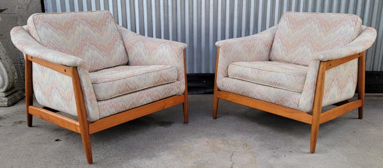 Folke Ohlsson for DUX Pair Upholstered Teak Lounge Chairs For Sale 5
