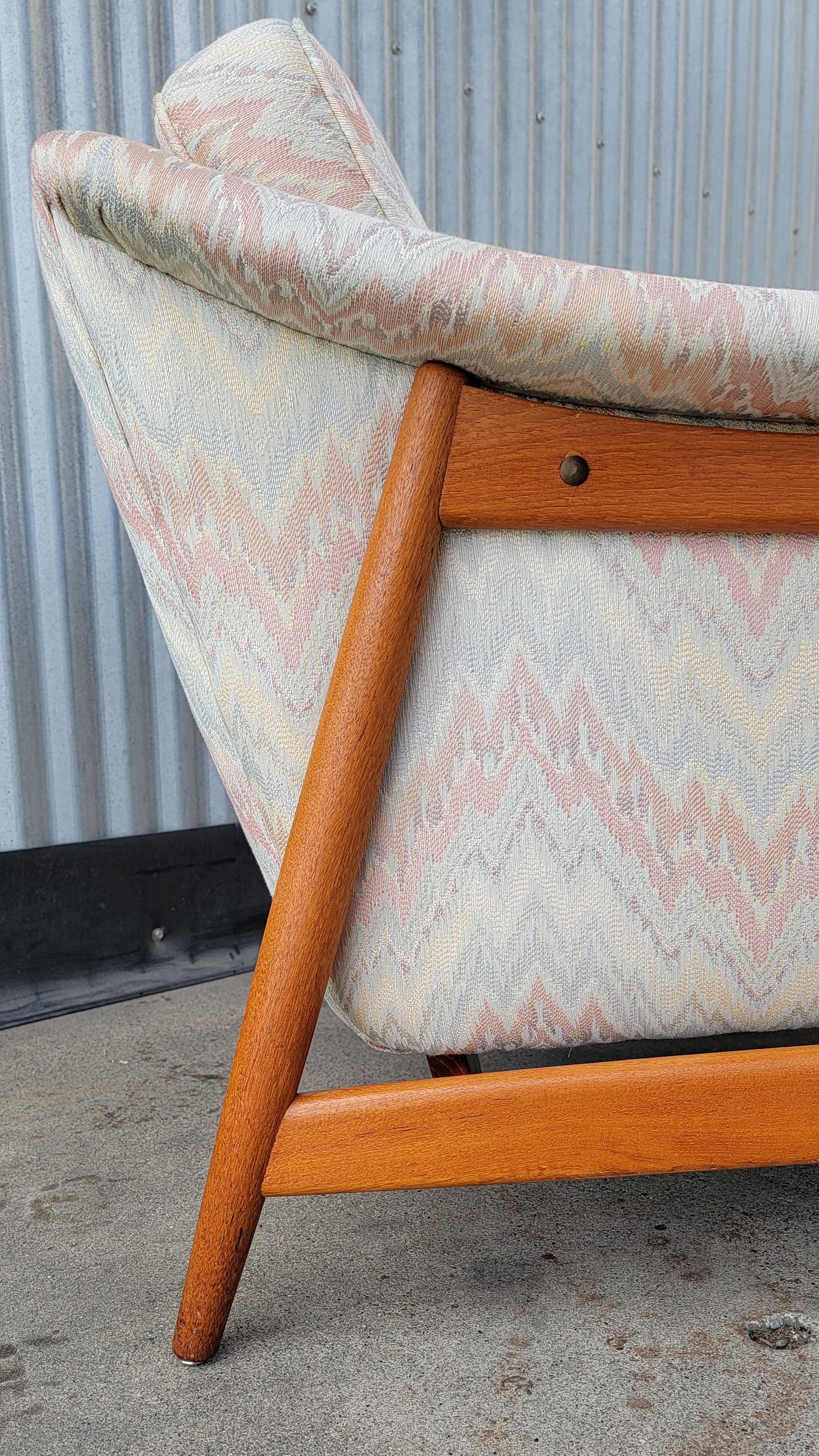 Scandinavian Modern Folke Ohlsson for DUX Pair Upholstered Teak Lounge Chairs