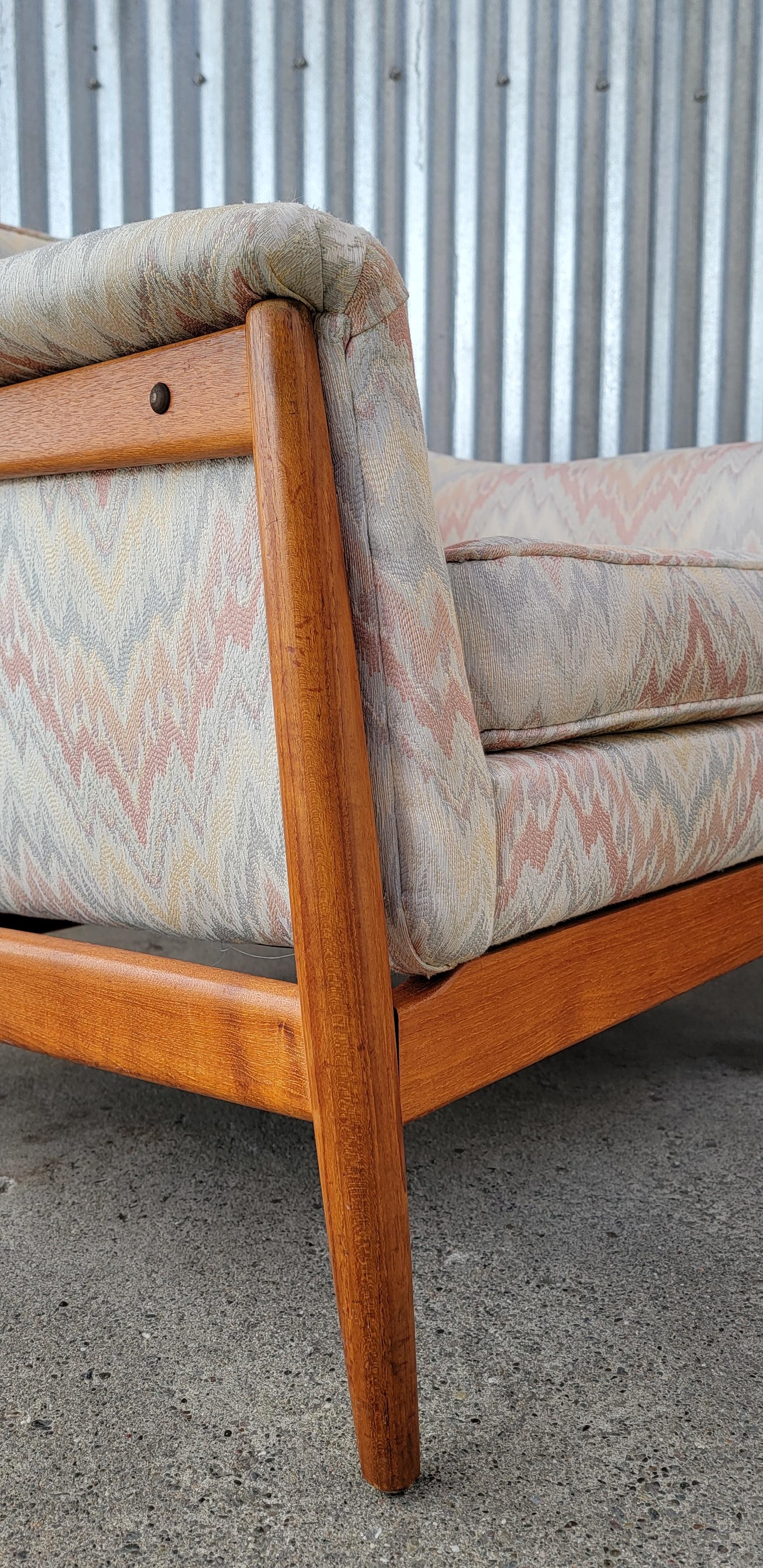 Danish Folke Ohlsson for DUX Pair Upholstered Teak Lounge Chairs