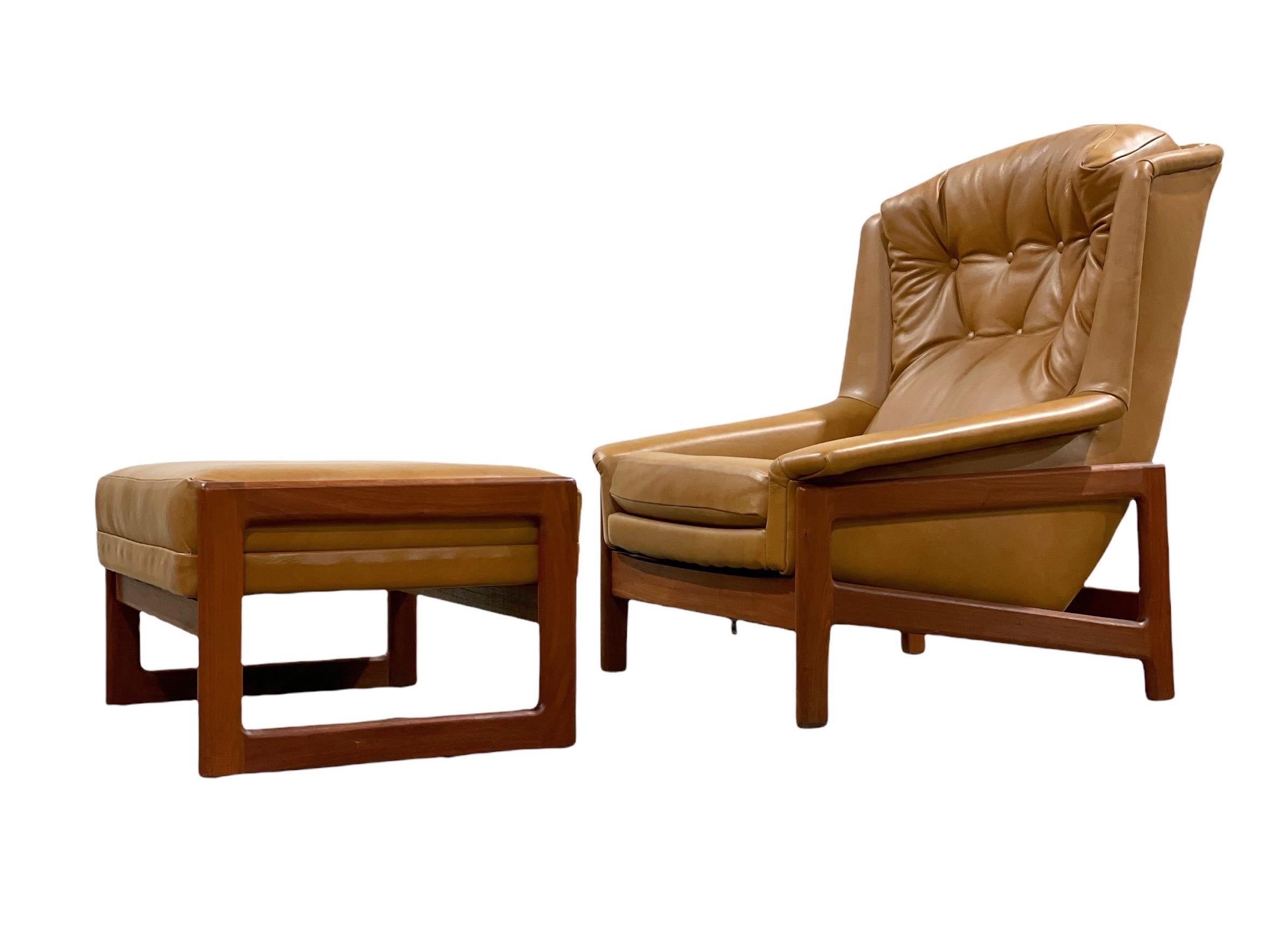 Folke Ohlsson for DUX Reclining Lounge Chair + Ottoman in Leather + Walnut  4