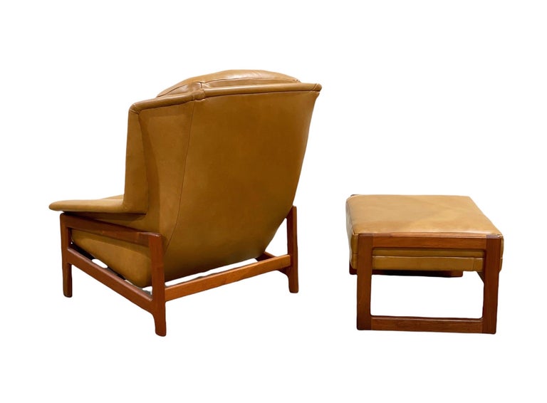 Folke Ohlsson for DUX Reclining Lounge Chair + Ottoman in Leather + Walnut  5