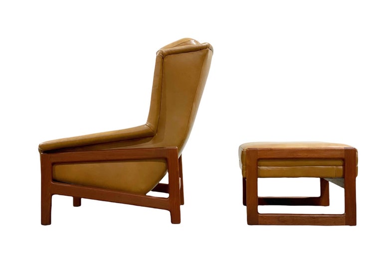Swedish Folke Ohlsson for DUX Reclining Lounge Chair + Ottoman in Leather + Walnut 
