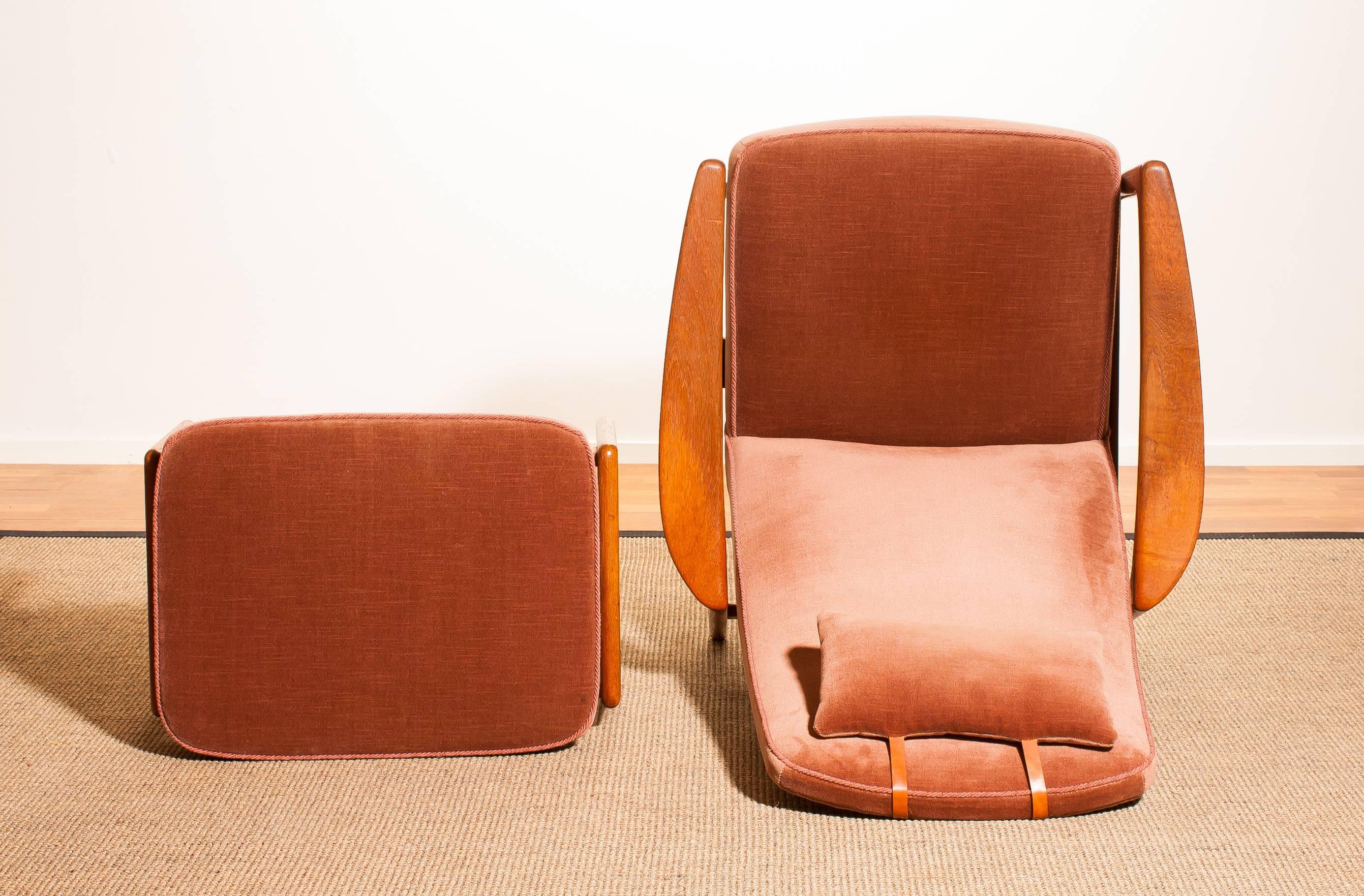 Folke Ohlsson for DUX Rocking Chair and Ottoman in Teak and Velours 6