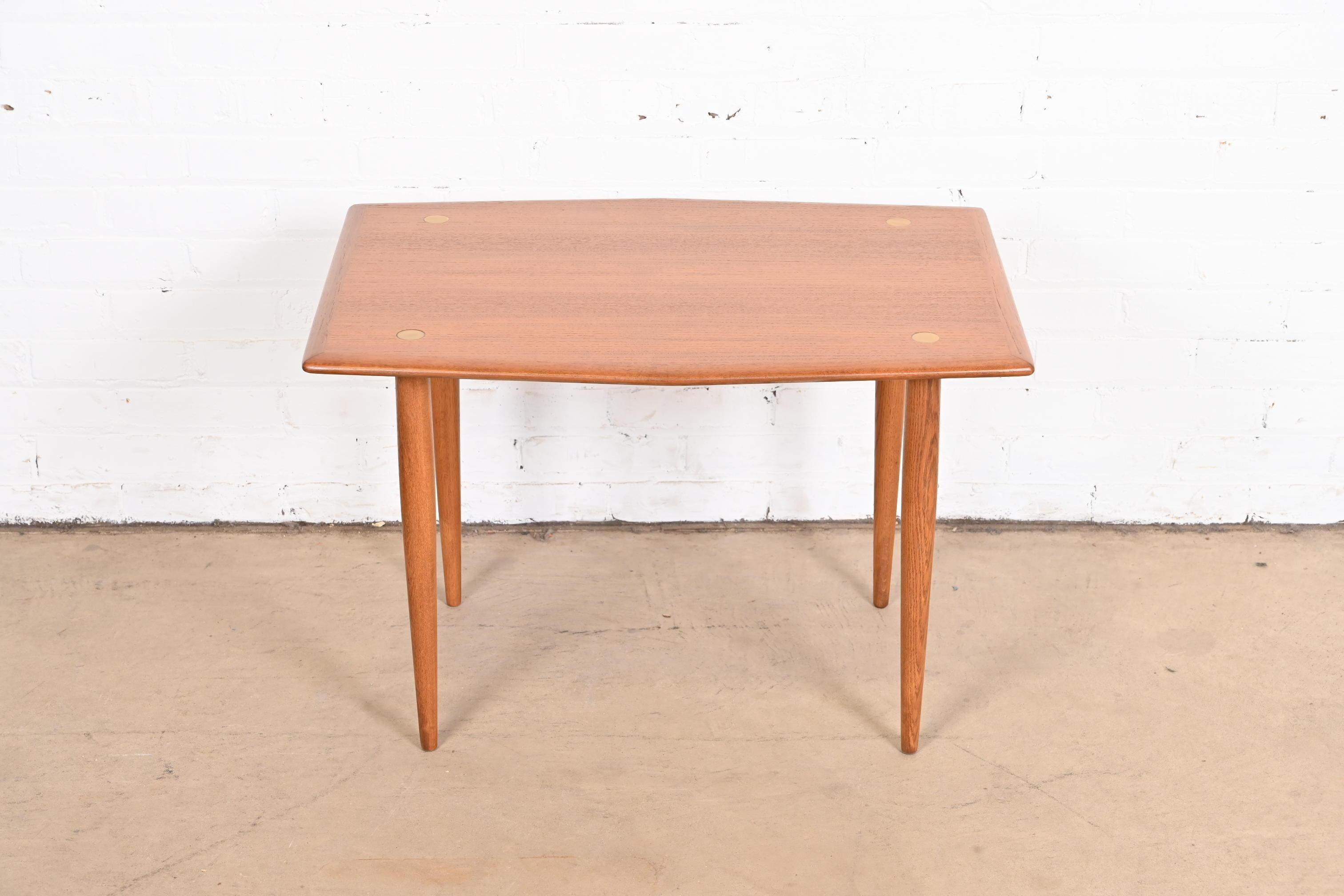 Folke Ohlsson for DUX Scandinavian Modern Teak and Brass Side Table, Refinished 1