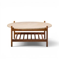 Folke Ohlsson for Dux Style Mid Century Teak and Travertine Top Coffee Table