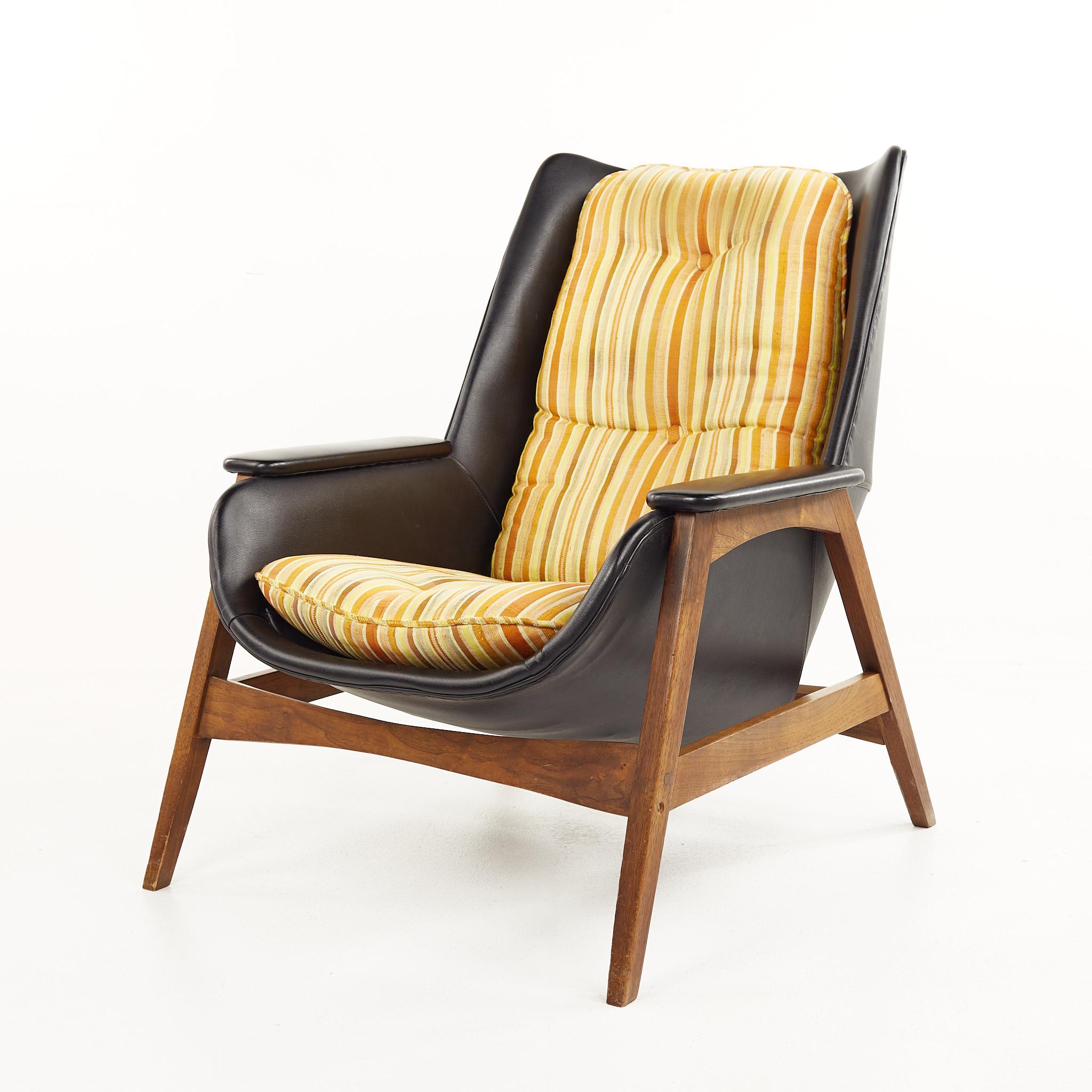 Folke Ohlsson for Dux Style Mid Century Walnut Chair and Ottoman 3
