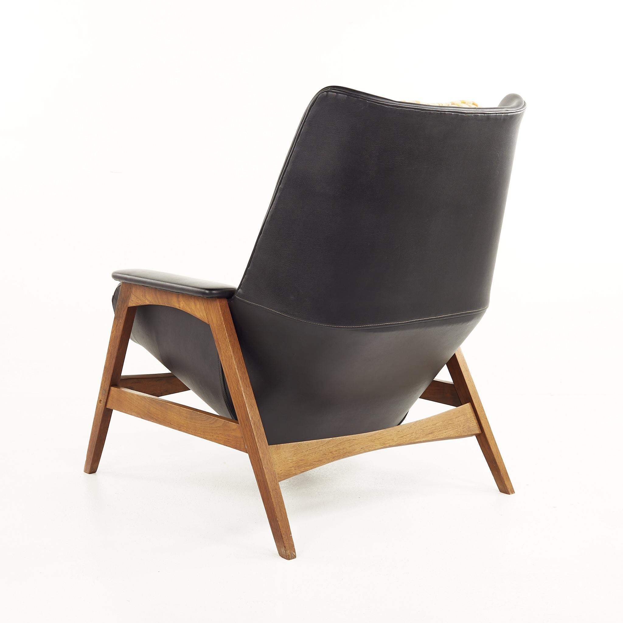 Folke Ohlsson for Dux Style Mid Century Walnut Chair and Ottoman 5