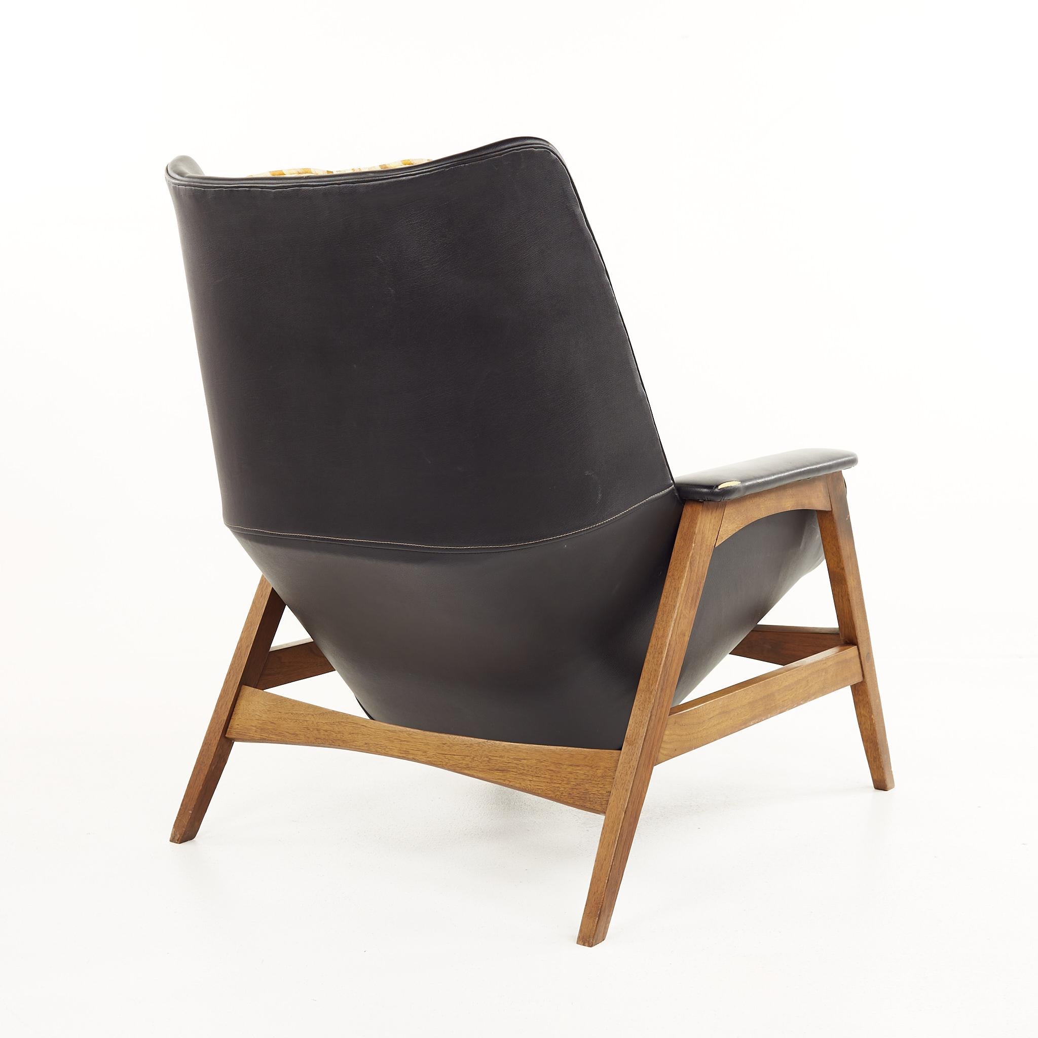 Folke Ohlsson for Dux Style Mid Century Walnut Chair and Ottoman 6