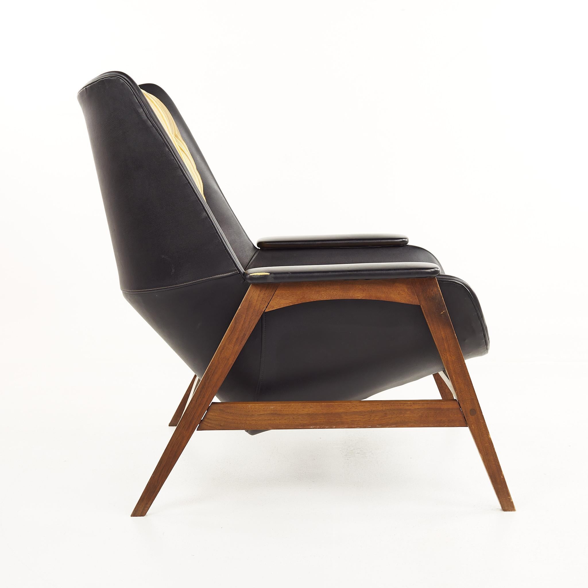 Folke Ohlsson for Dux Style Mid Century Walnut Chair and Ottoman 7