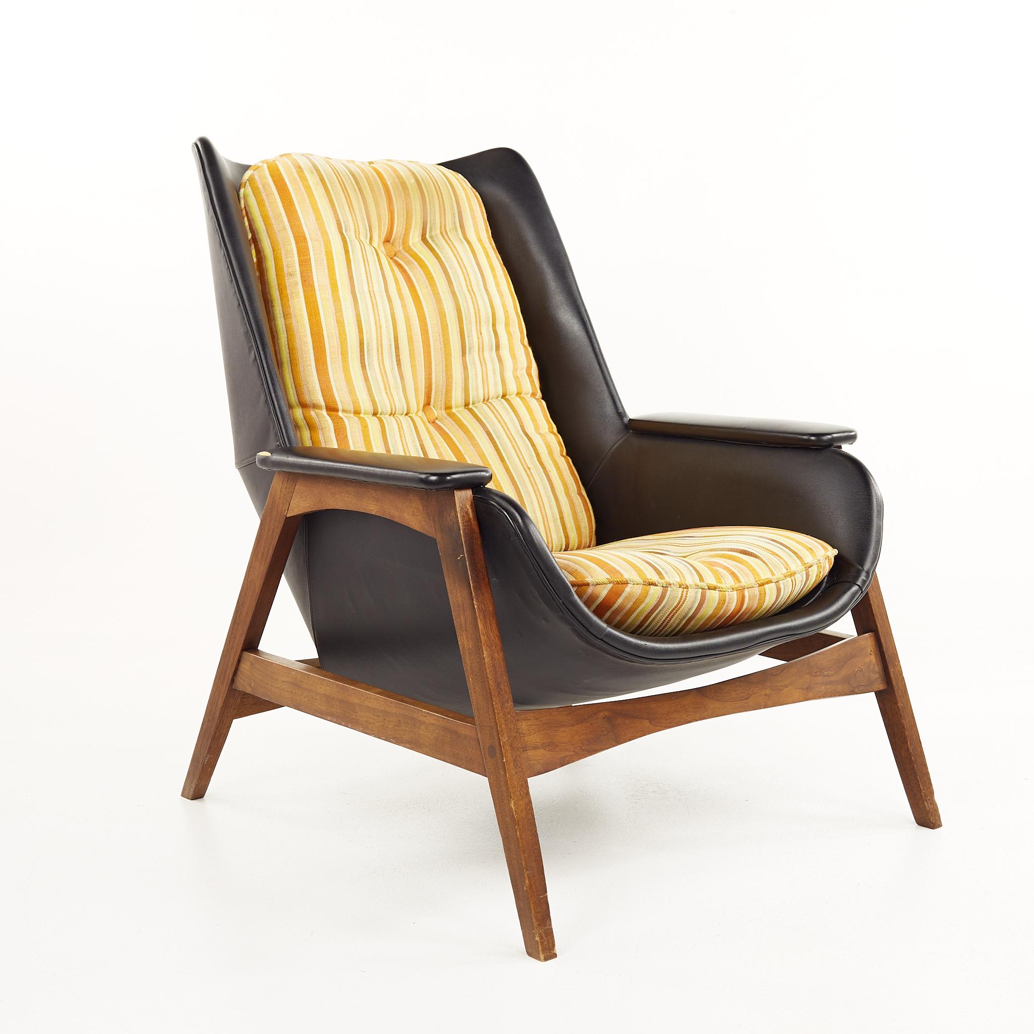 Folke Ohlsson for Dux Style Mid Century Walnut Chair and Ottoman 8