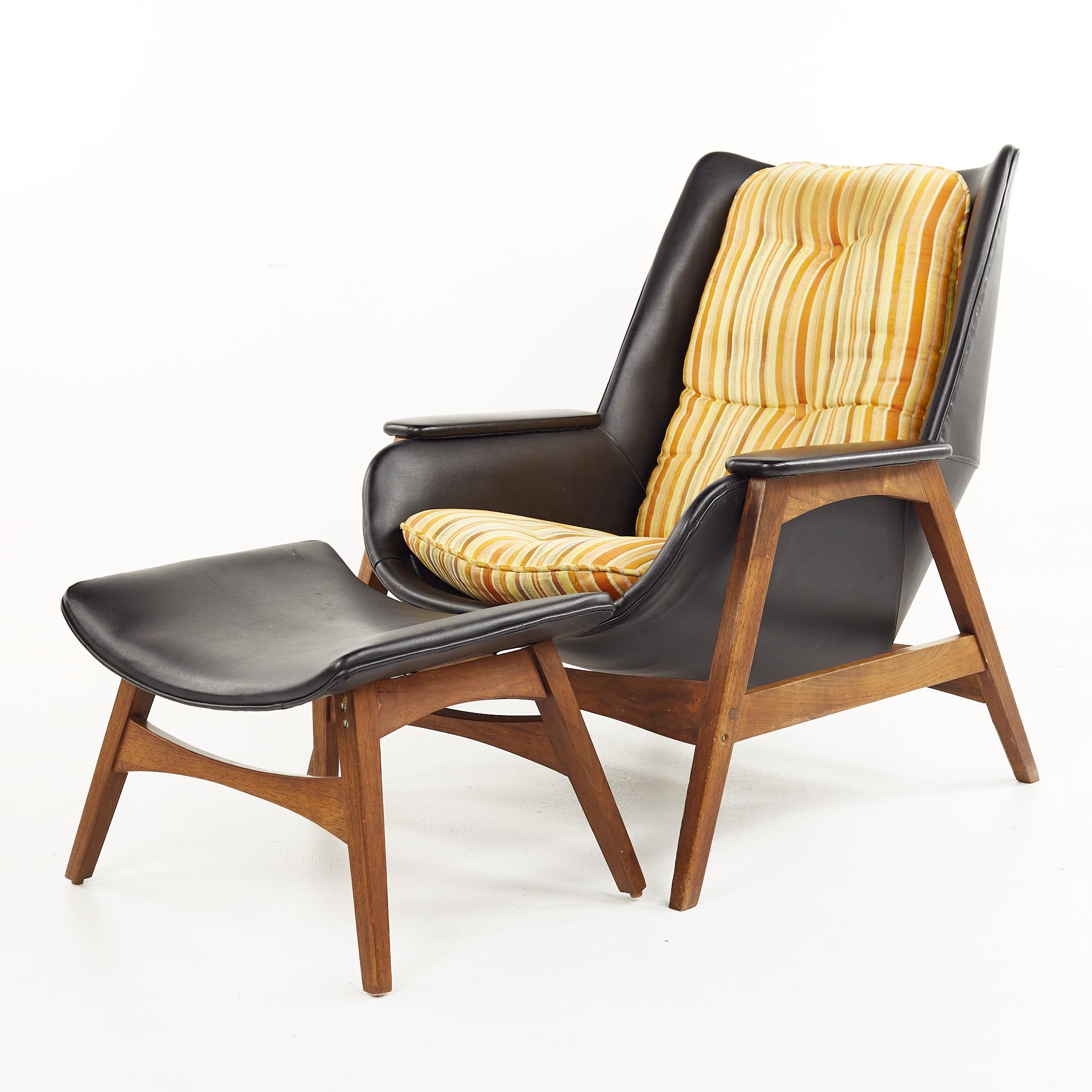 Mid-Century Modern Folke Ohlsson for Dux Style Mid Century Walnut Chair and Ottoman