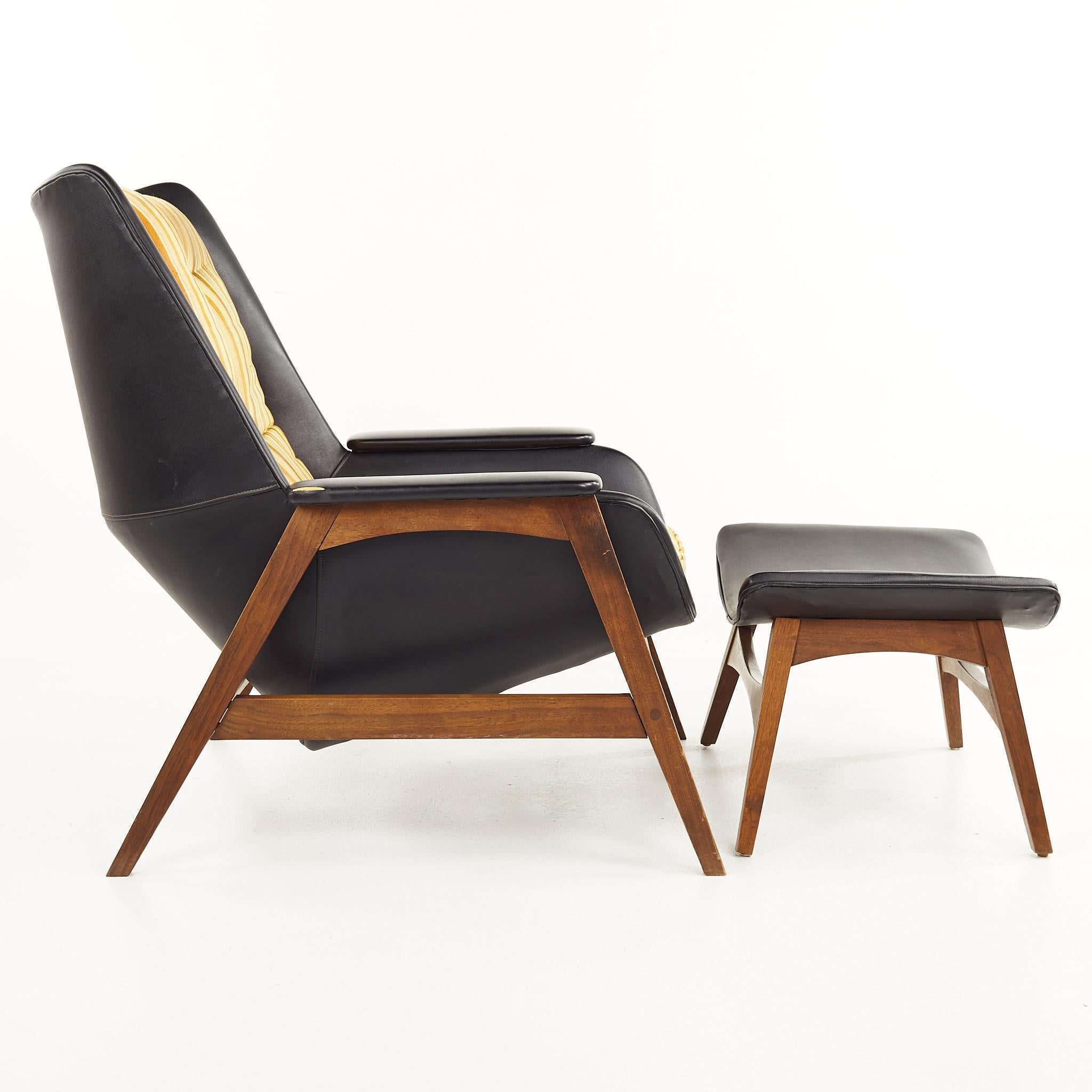Folke Ohlsson for Dux Style Mid Century Walnut Chair and Ottoman 1