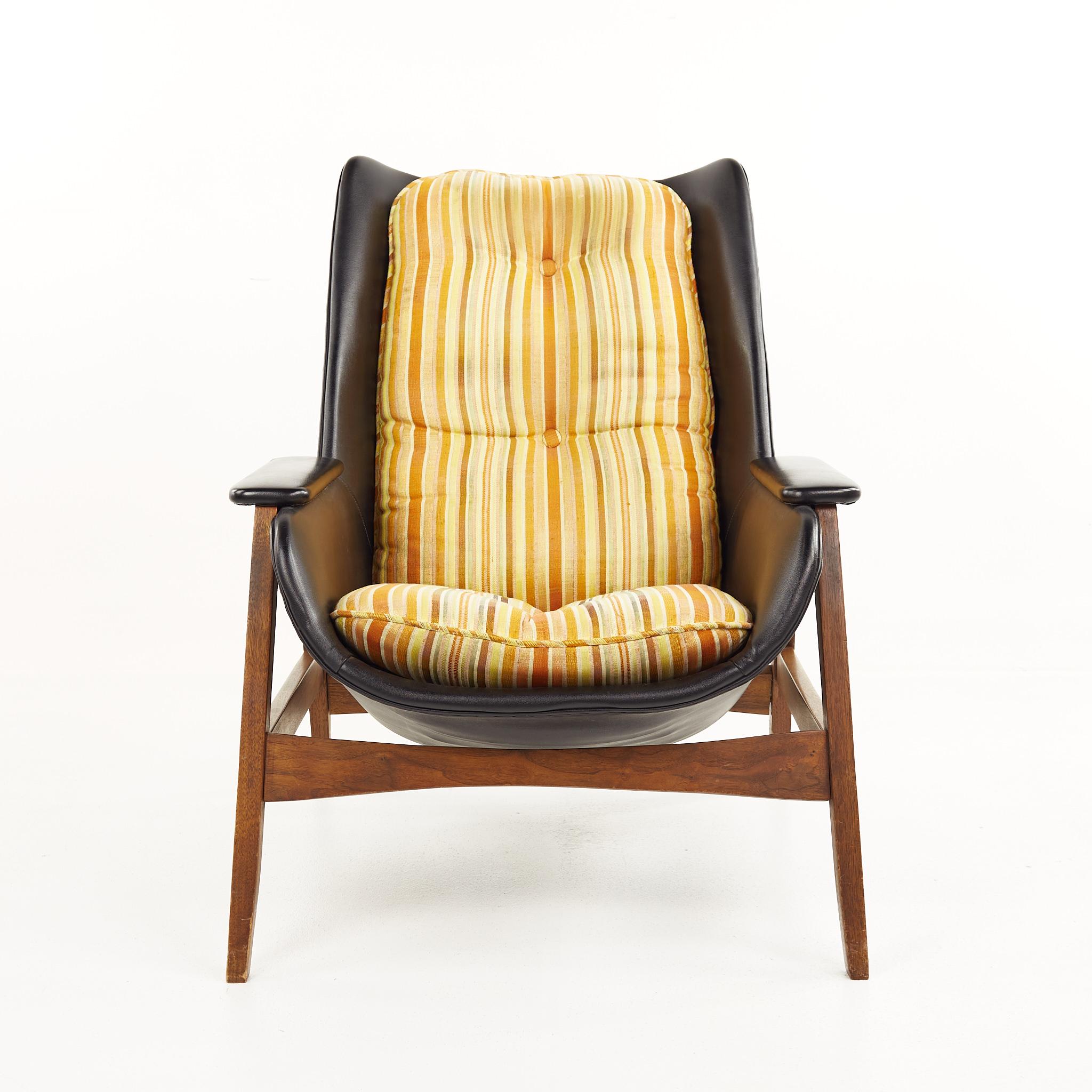 Folke Ohlsson for Dux Style Mid Century Walnut Chair and Ottoman 2