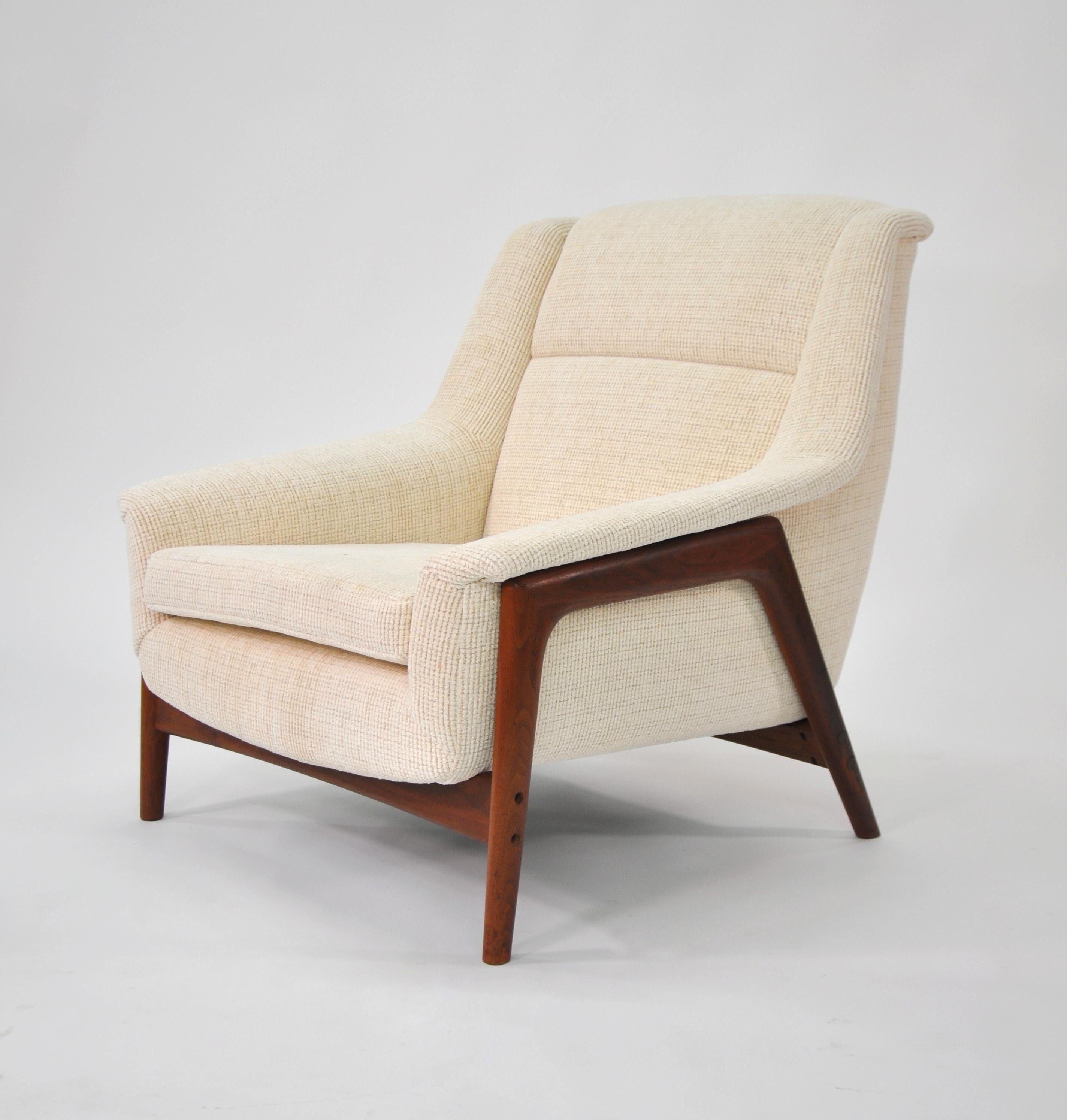 Brass Folke Ohlsson for Dux Teak Off-White Profil Lounge Chair