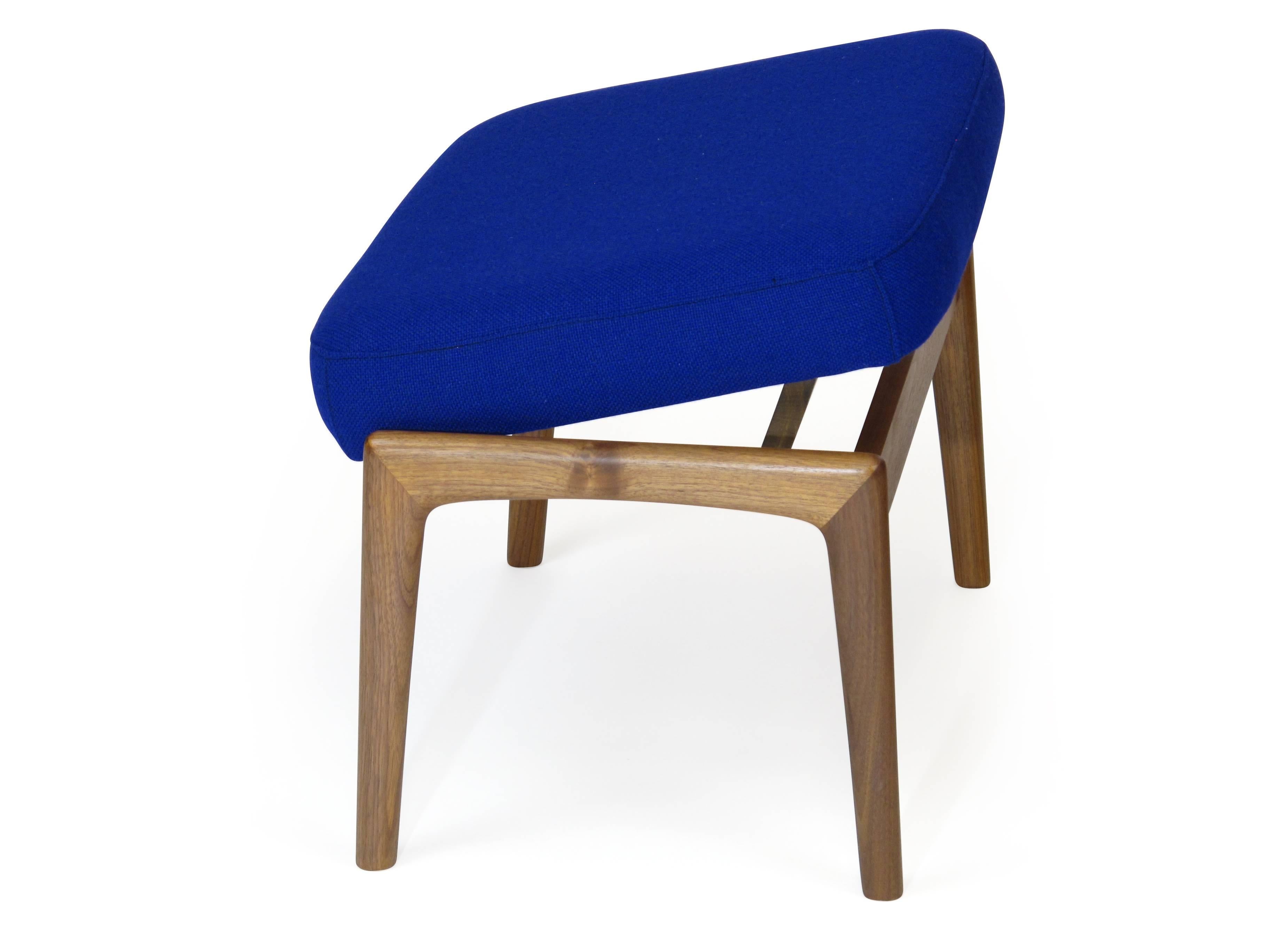 Folke Ohlsson for DUX Walnut Rocking Lounge Chair in Cobalt Blue Wool In Excellent Condition In Oakland, CA