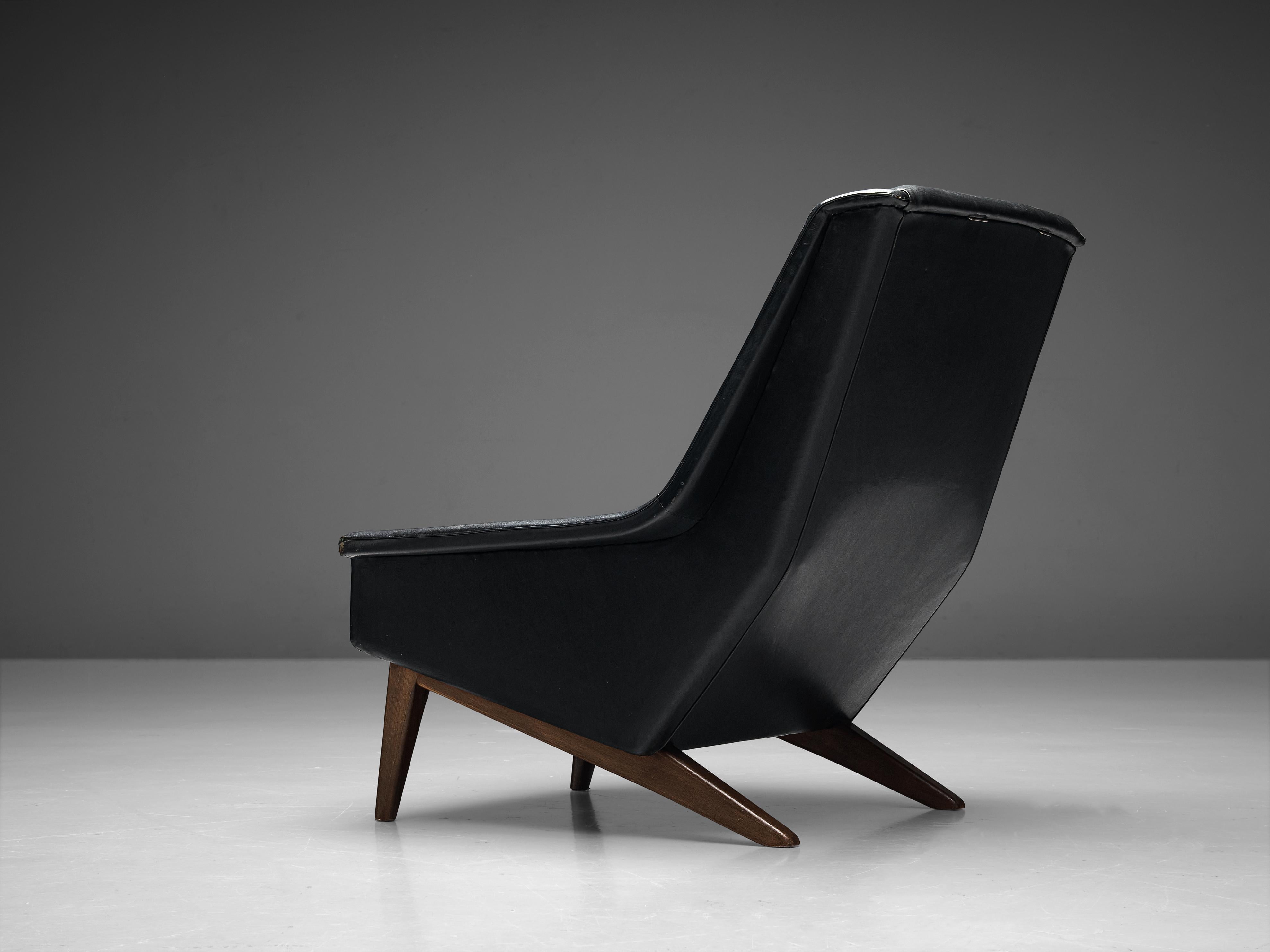 Folke Ohlsson fauteuil de salon en cuir noir pour Fritz Hansen Bon état - En vente à Waalwijk, NL