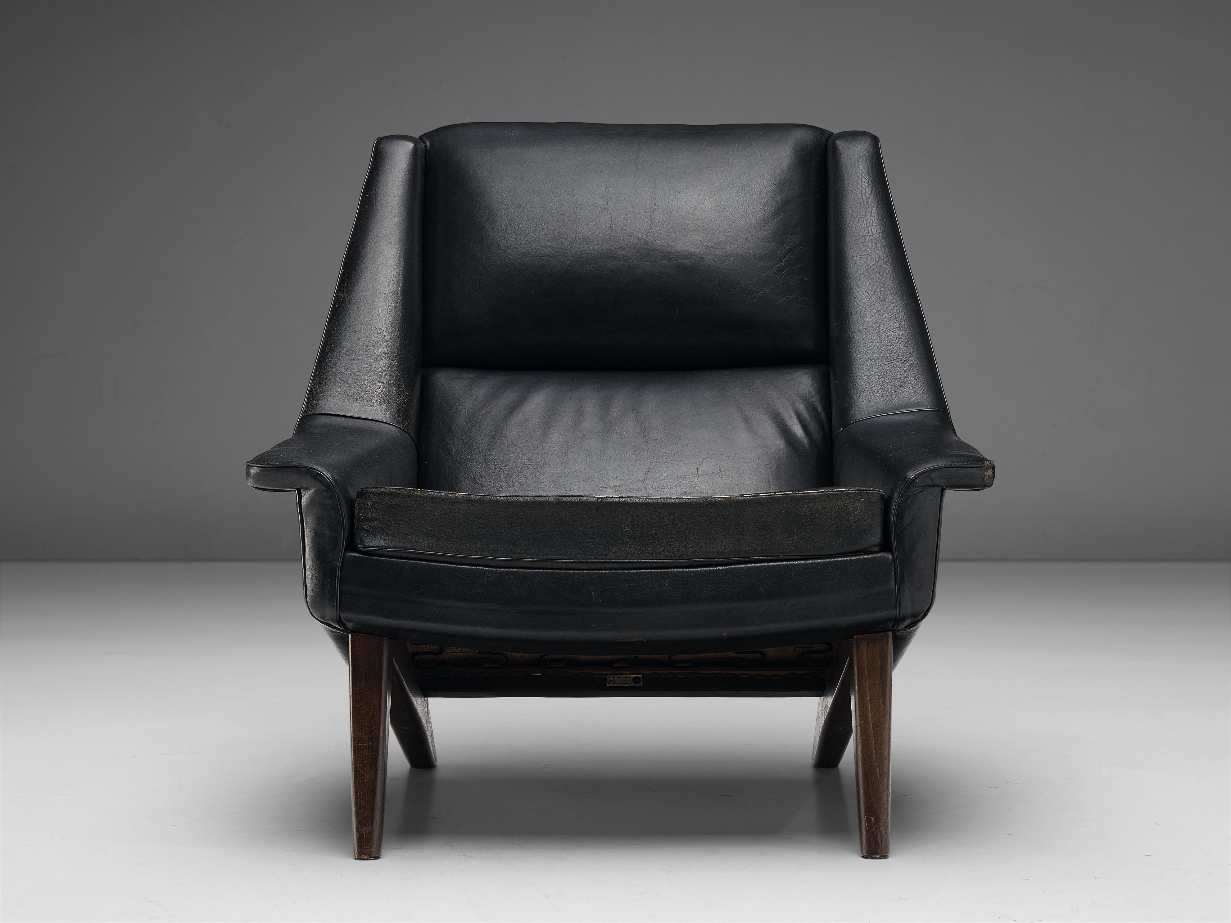Milieu du XXe siècle Folke Ohlsson fauteuil de salon en cuir noir pour Fritz Hansen en vente