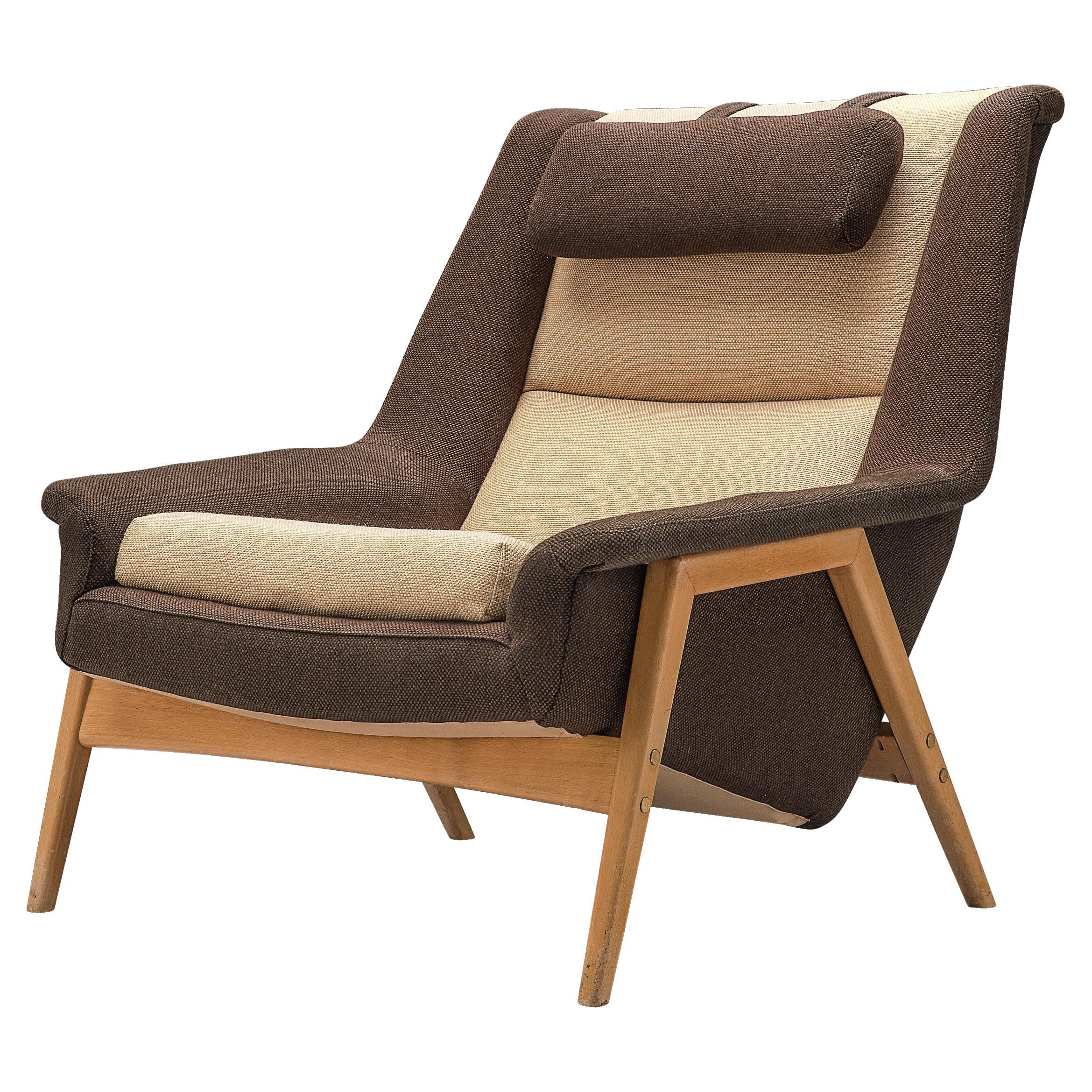 Folke Ohlsson pour Fritz Hansen fauteuil de salon en tissu bicolore en vente