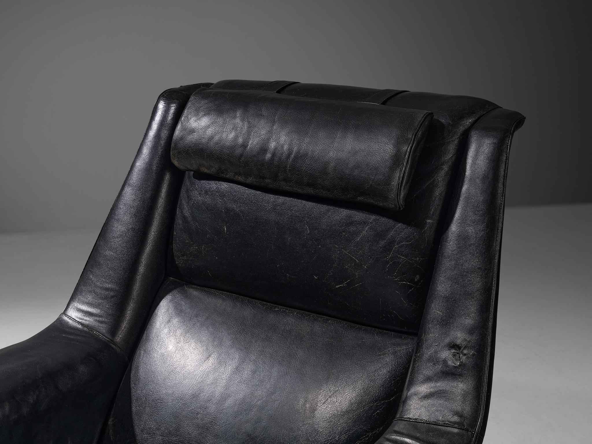 Scandinavian Modern Folke Ohlsson for Fritz Hansen Lounge Chair in Black Leather