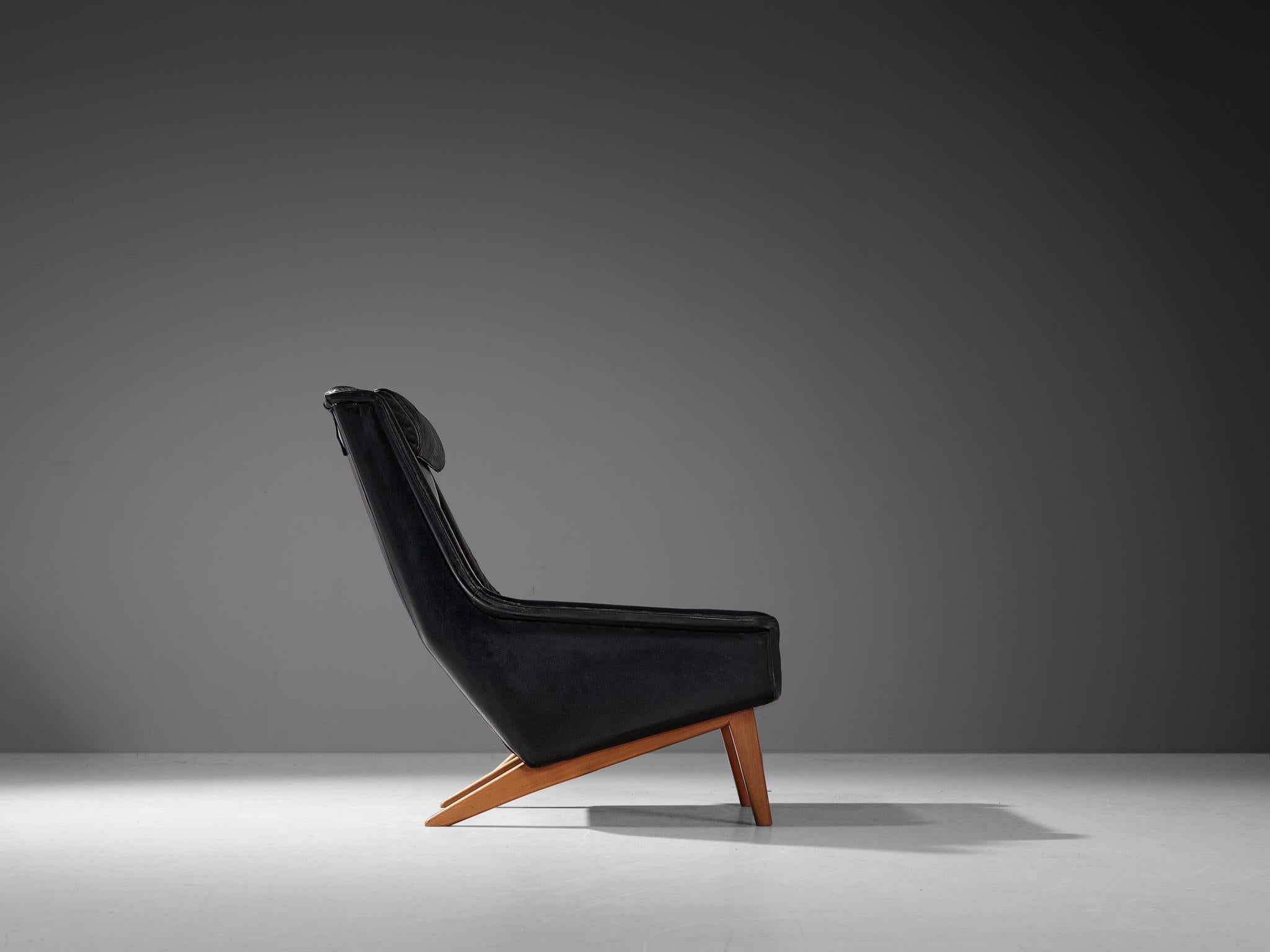 Danish Folke Ohlsson for Fritz Hansen Lounge Chair in Black Leather