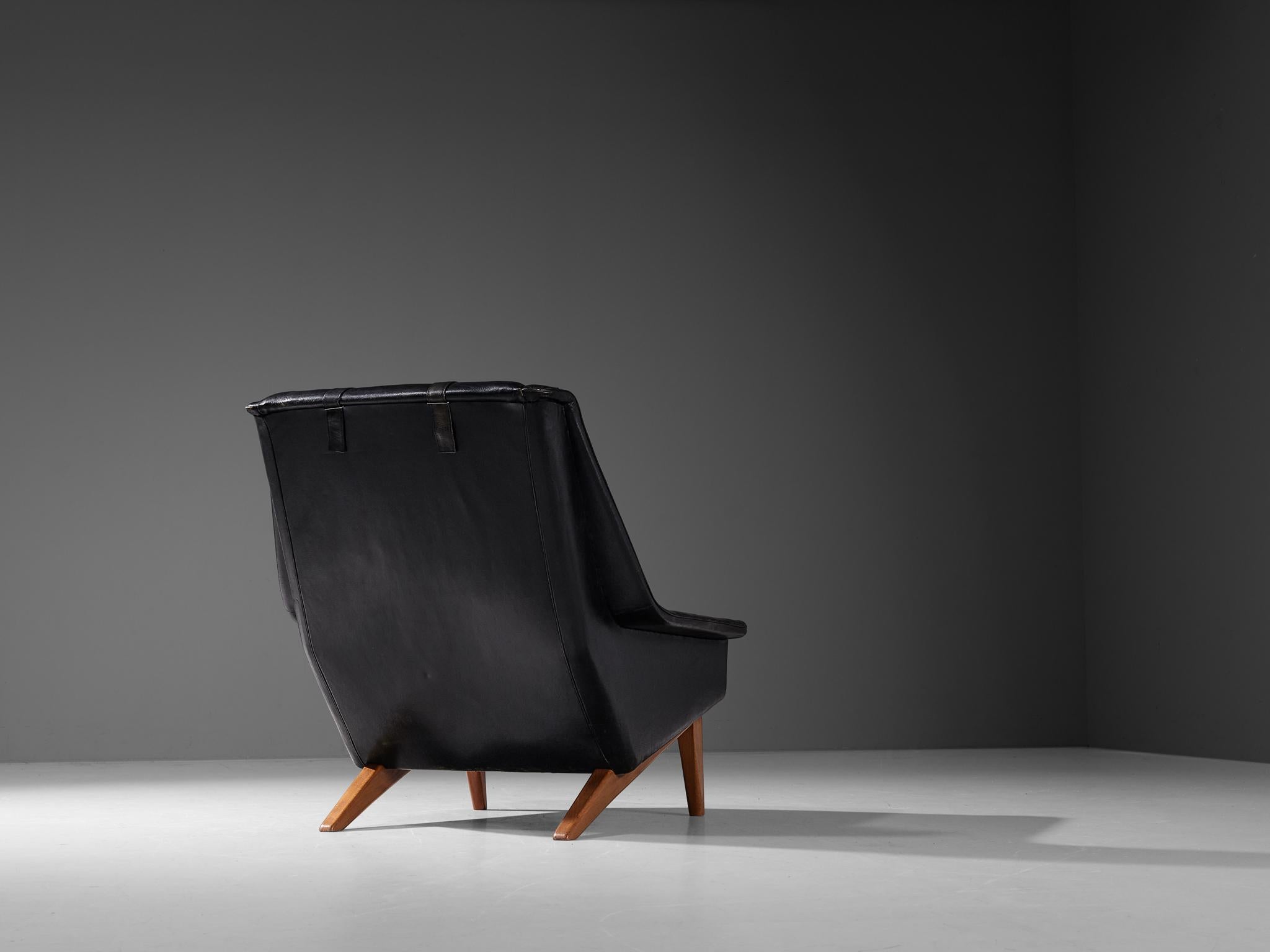 Folke Ohlsson for Fritz Hansen Lounge Chair in Black Leather In Good Condition For Sale In Waalwijk, NL