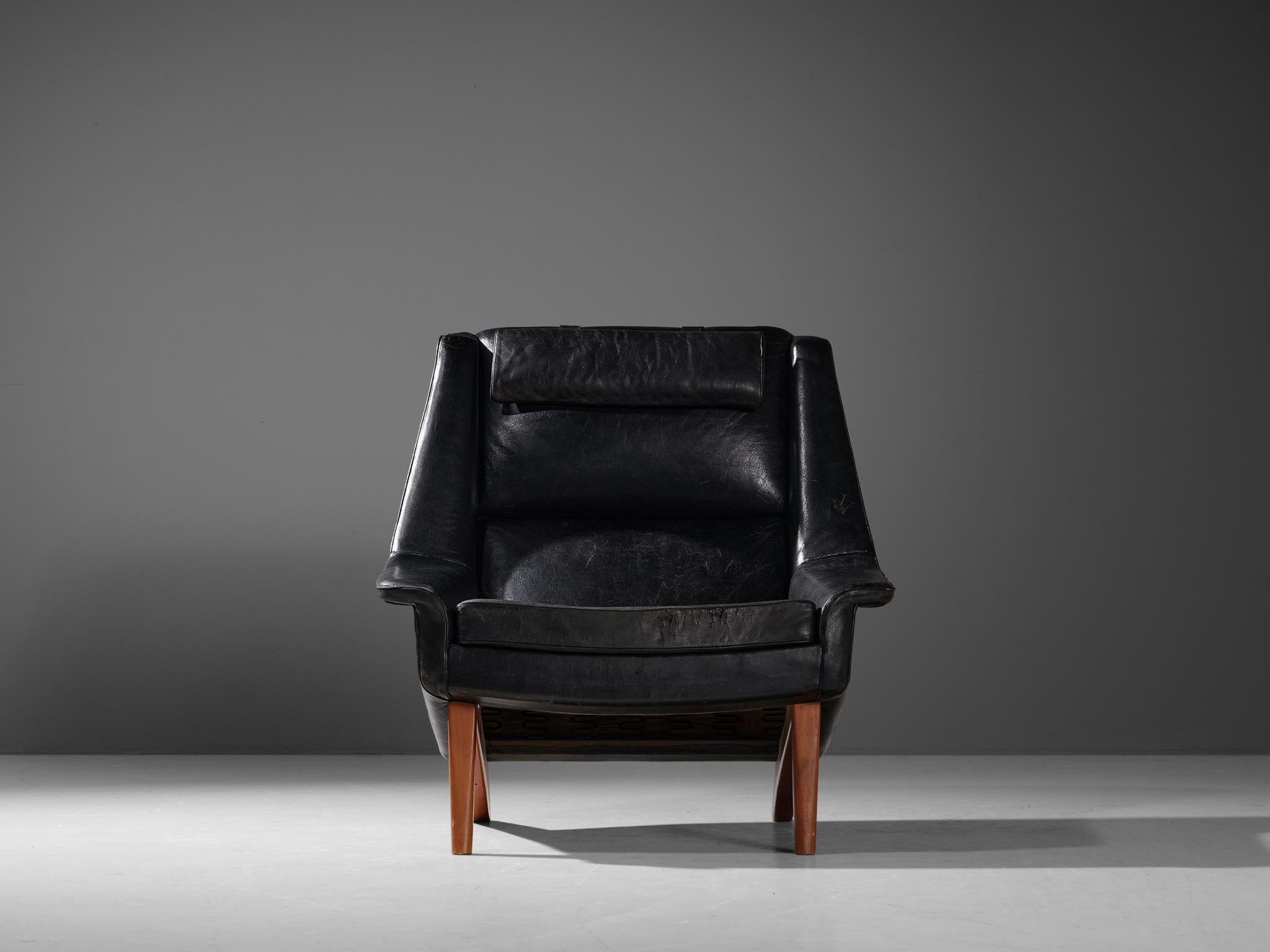 Folke Ohlsson for Fritz Hansen Lounge Chair in Black Leather For Sale 1