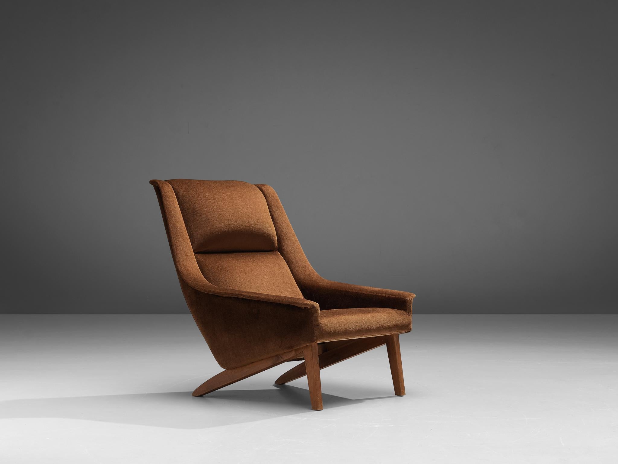 Danish Folke Ohlsson for Fritz Hansen Lounge Chair in Brown Upholstery 