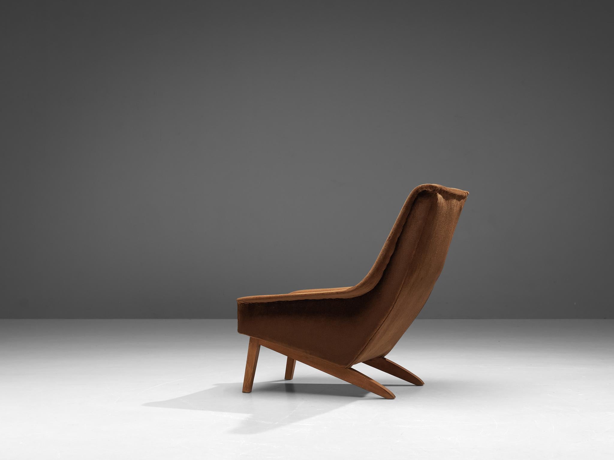 Mid-20th Century Folke Ohlsson for Fritz Hansen Lounge Chair in Brown Upholstery 